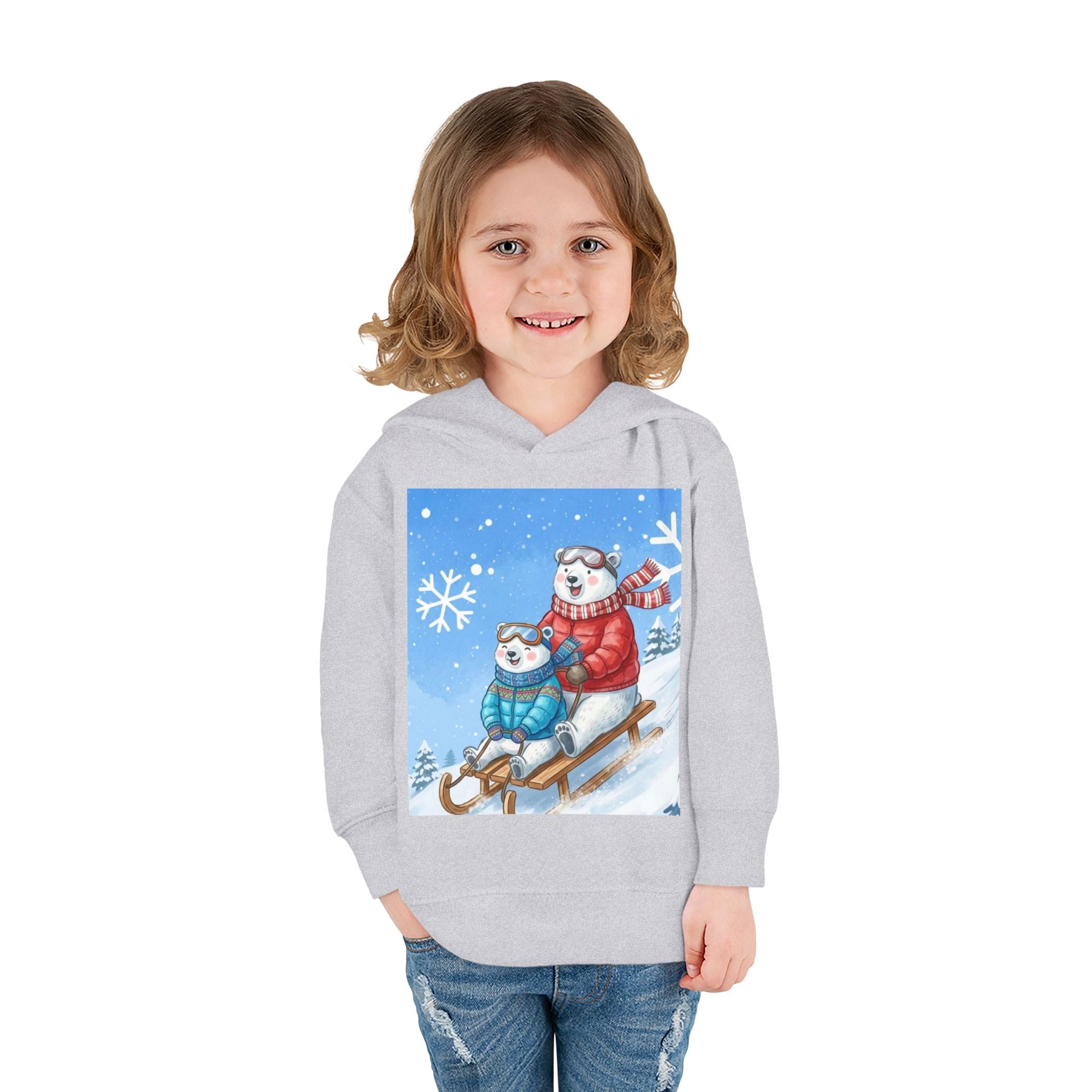 Kinder Fleece-Kapuzenpullover „Schlittenspaß mit Weihnachtsmann“ – Premium Qualität