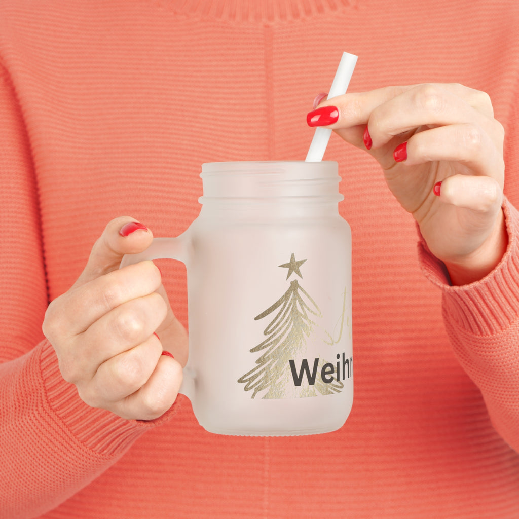 Weihnachtliches Trinkglas mit Deckel & Strohhalm – Mattiertes Festtagsglas