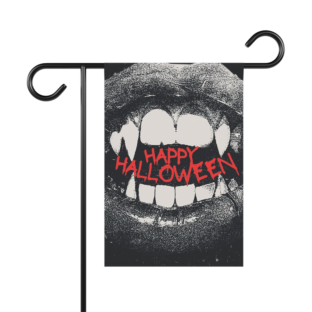 Happy Halloween“ Garten- & Hausbanner mit Vampirzähnen | Gruselige Halloween Flagge