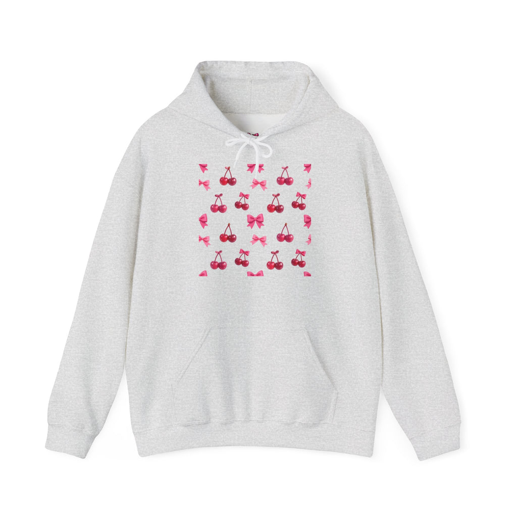 Cherry Hoodie — Pinker Kirsch-Pullover mit Grafik-Print