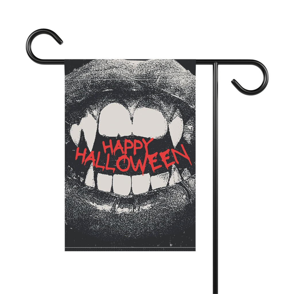 Happy Halloween“ Garten- & Hausbanner mit Vampirzähnen | Gruselige Halloween Flagge