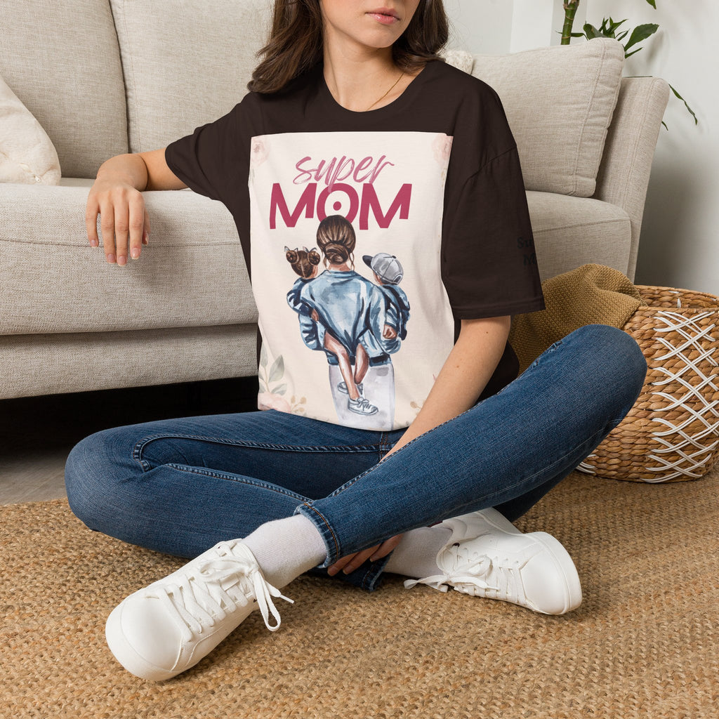 Unisex T-Shirt „Super Mom & Hund“ | Weiches Baumwoll-Shirt mit Pastell-Illustration