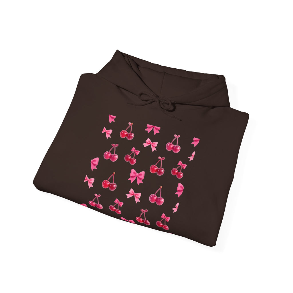 Cherry Hoodie — Pinker Kirsch-Pullover mit Grafik-Print