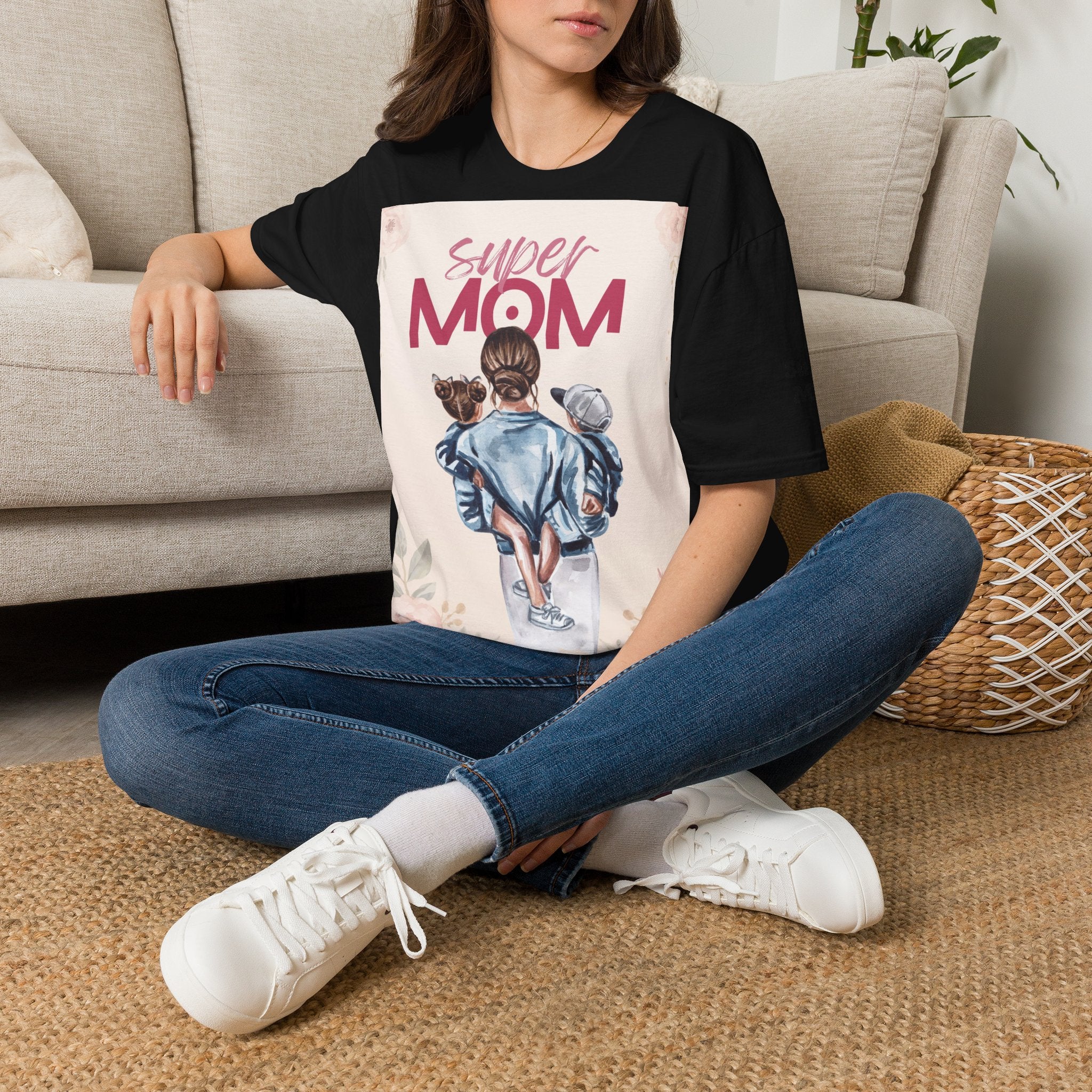 Unisex T-Shirt „Super Mom & Hund“ | Weiches Baumwoll-Shirt mit Pastell-Illustration