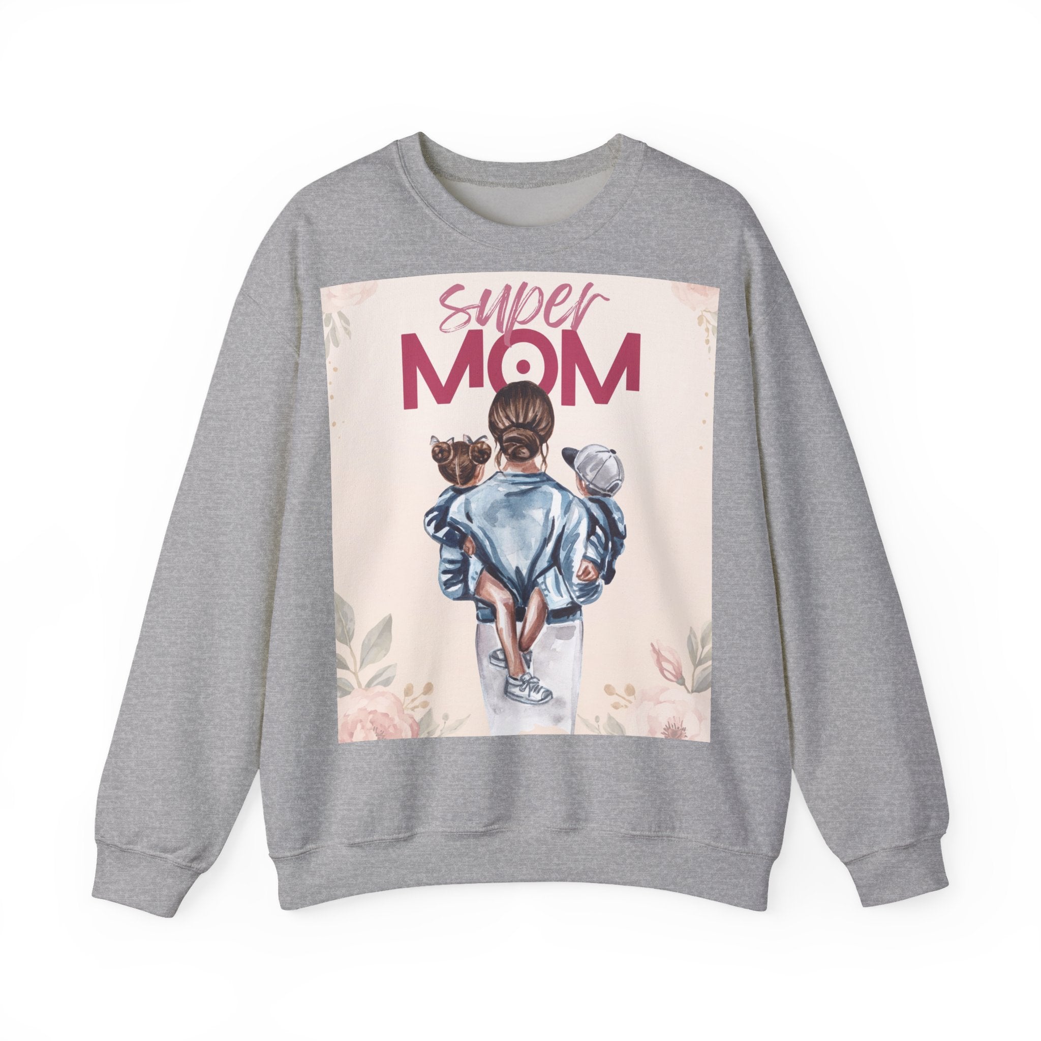 Unisex Sweatshirt „Super Mom“ | Gemütlicher Pullover mit Blumen-Illustration