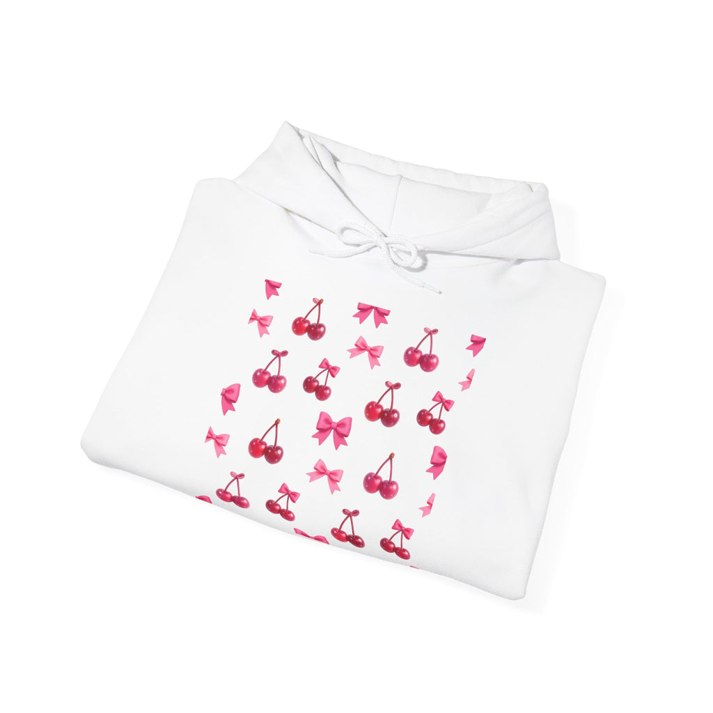 Cherry Hoodie — Pinker Kirsch-Pullover mit Grafik-Print