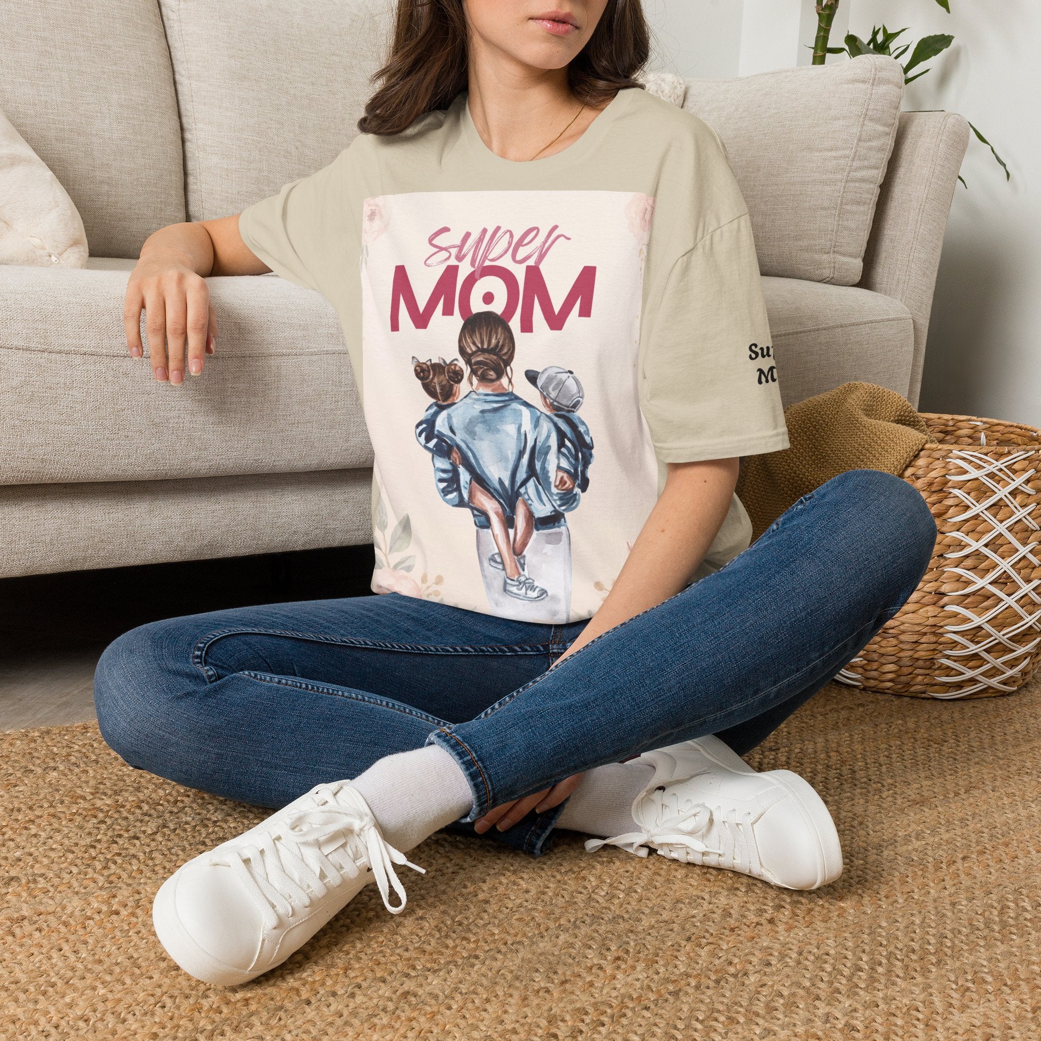 Unisex T-Shirt „Super Mom & Hund“ | Weiches Baumwoll-Shirt mit Pastell-Illustration
