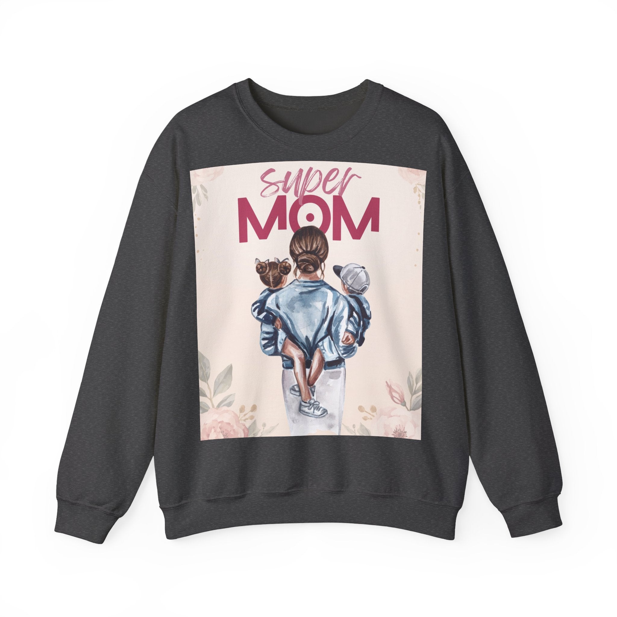 Unisex Sweatshirt „Super Mom“ | Gemütlicher Pullover mit Blumen-Illustration