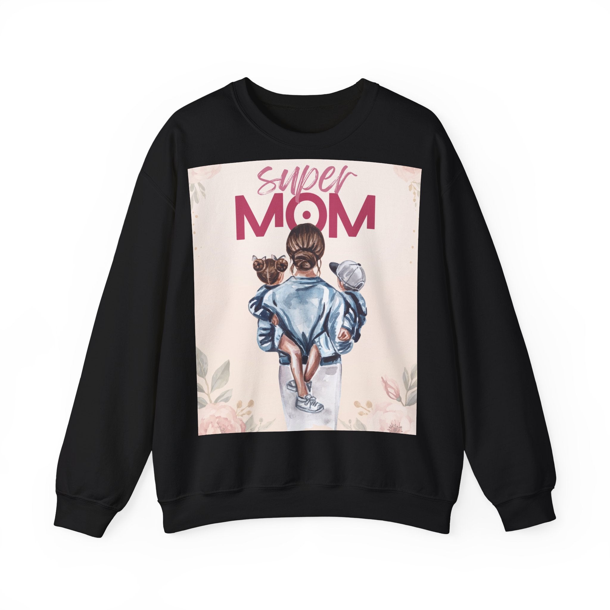 Unisex Sweatshirt „Super Mom“ | Gemütlicher Pullover mit Blumen-Illustration