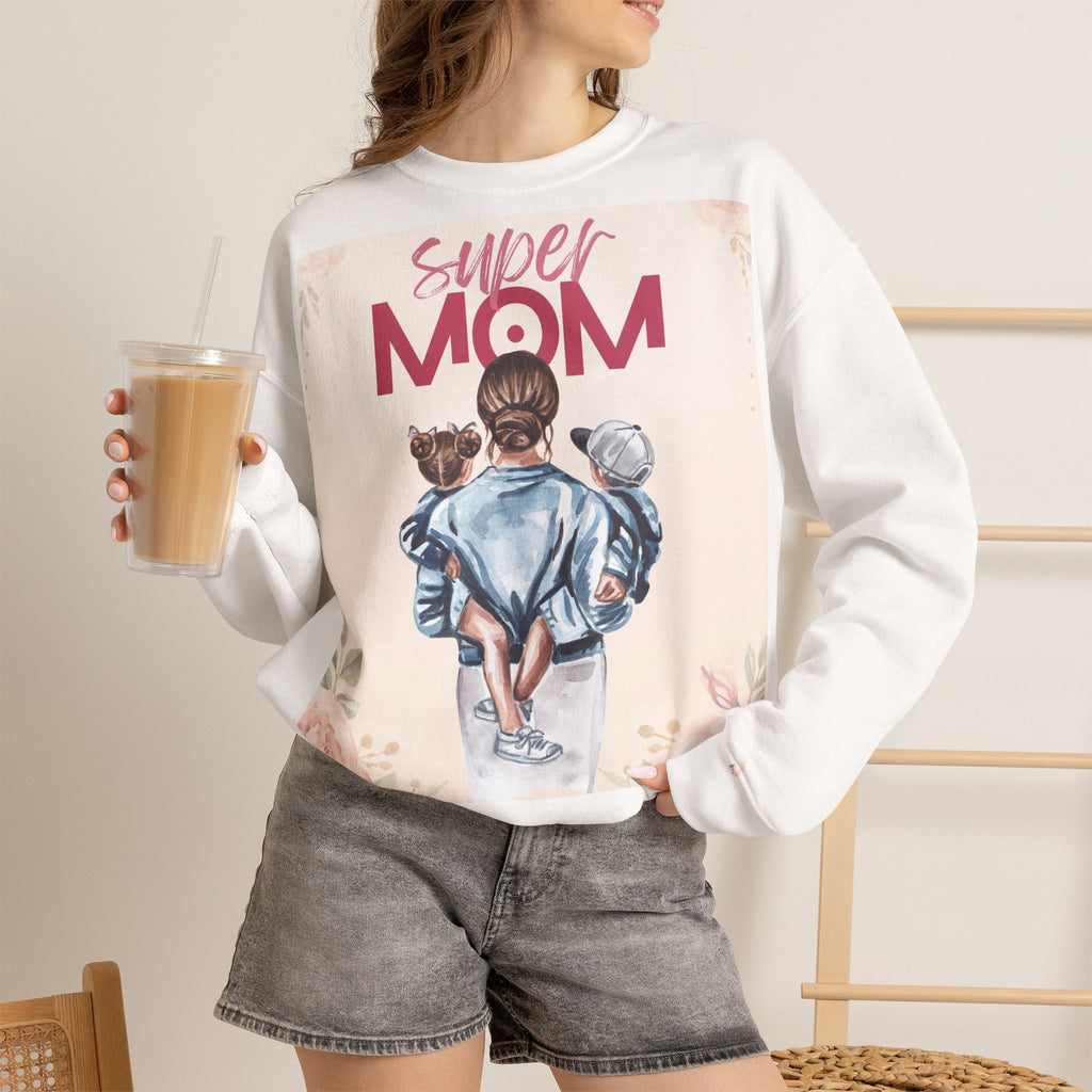 Unisex Sweatshirt „Super Mom“ | Gemütlicher Pullover mit Blumen-Illustration