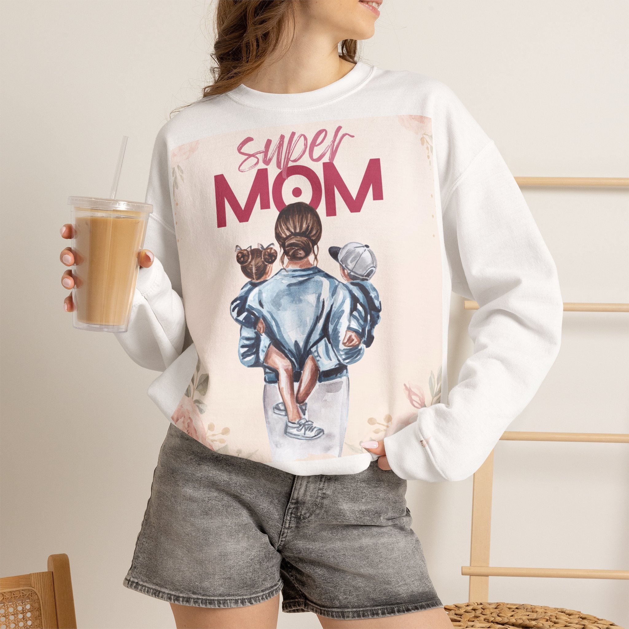 Unisex Sweatshirt „Super Mom“ | Gemütlicher Pullover mit Blumen-Illustration
