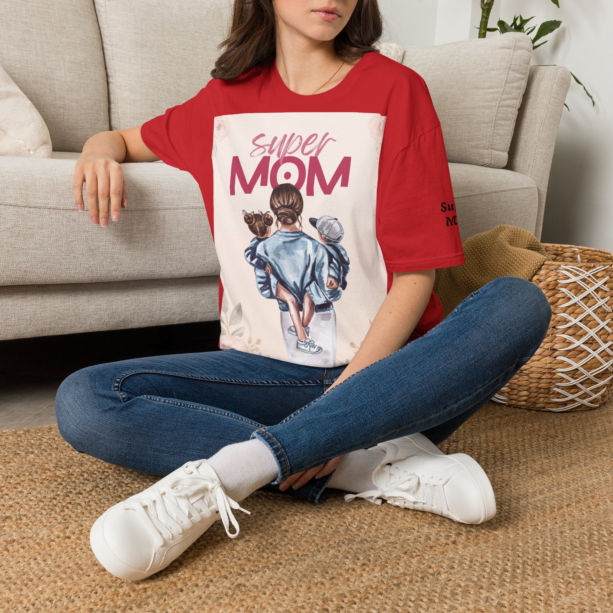 Unisex T-Shirt „Super Mom & Hund“ | Weiches Baumwoll-Shirt mit Pastell-Illustration