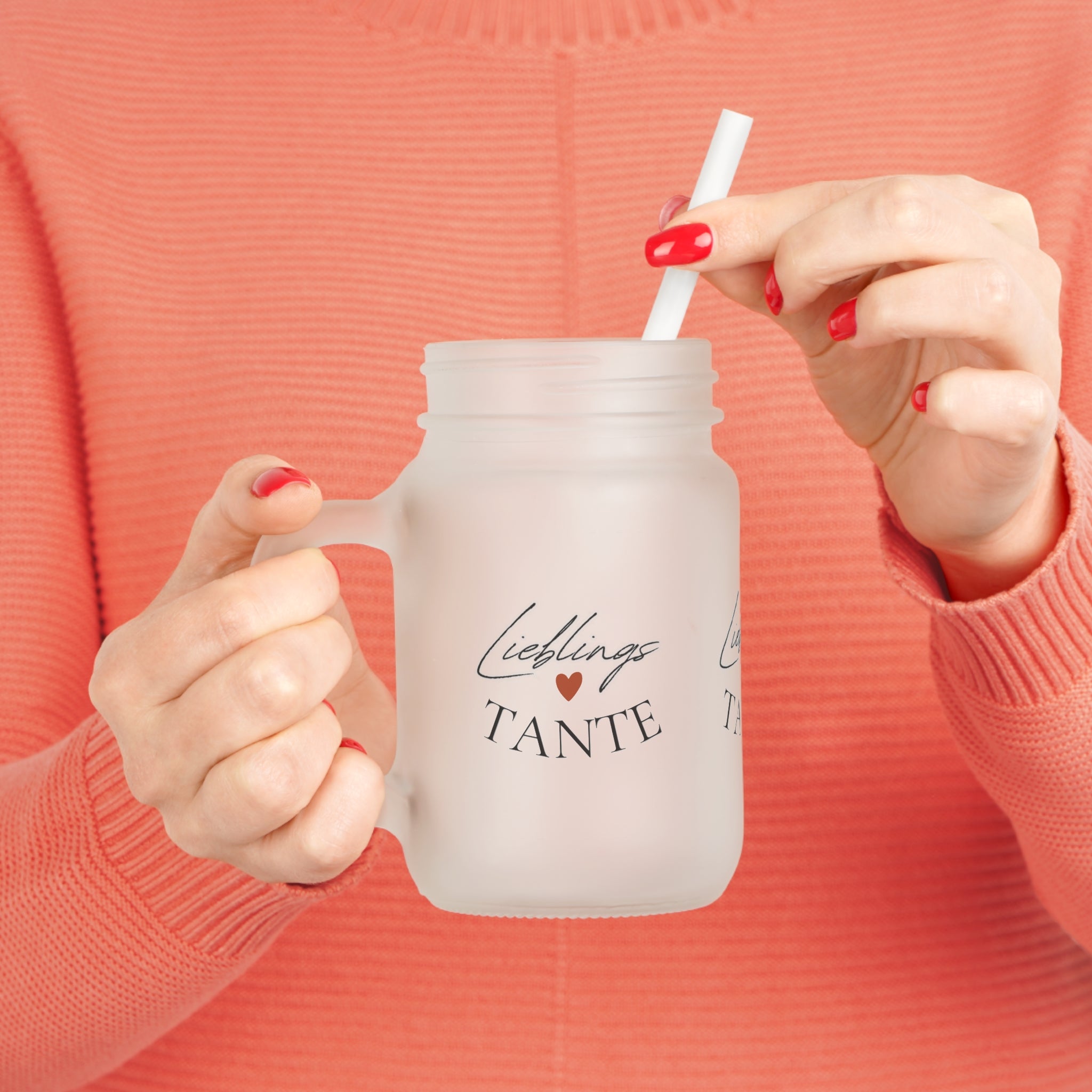 Lieblings-Tante Mason Jar | Trinkglas mit Strohhalm, Herz-Design für Tanten