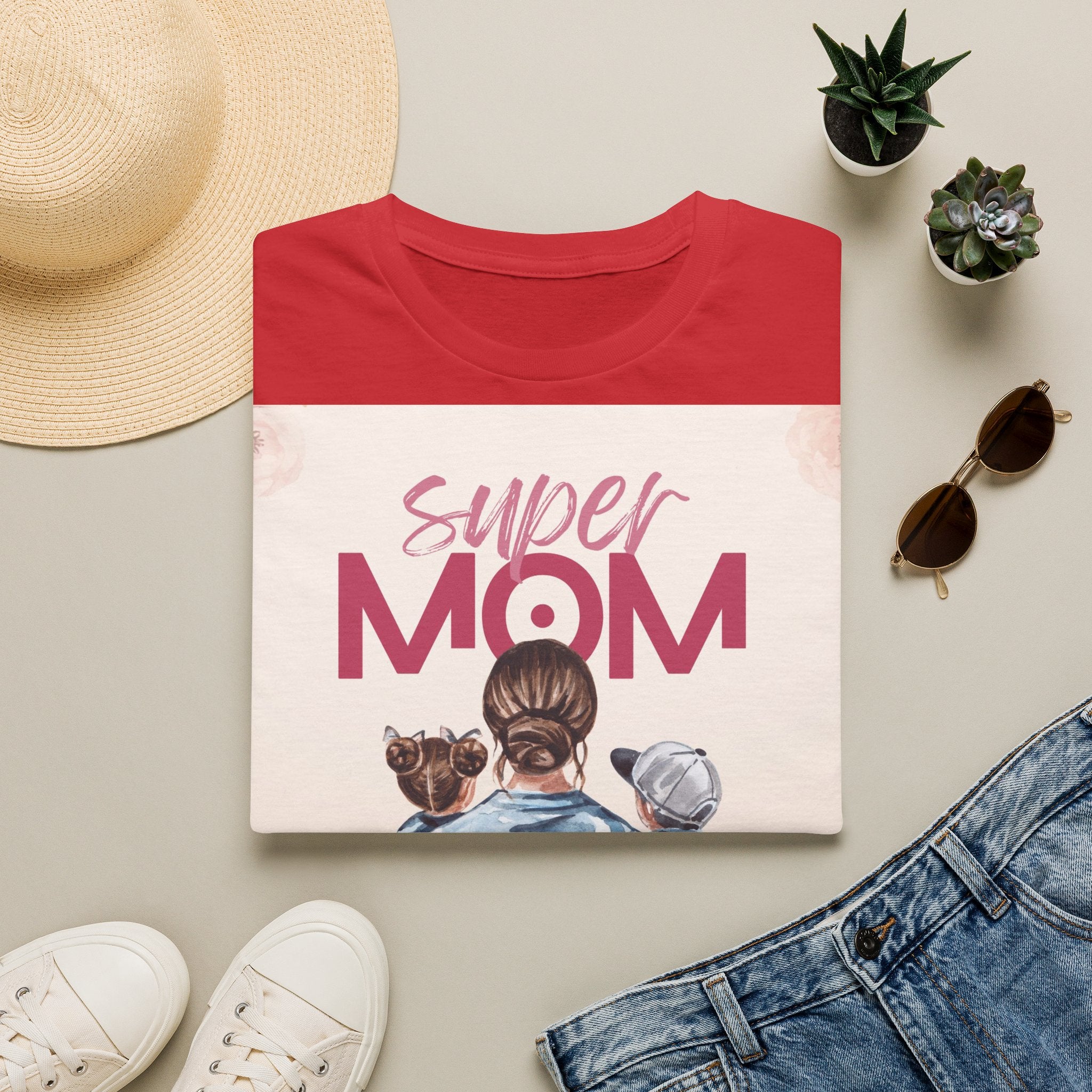 Unisex T-Shirt „Super Mom & Hund“ | Weiches Baumwoll-Shirt mit Pastell-Illustration