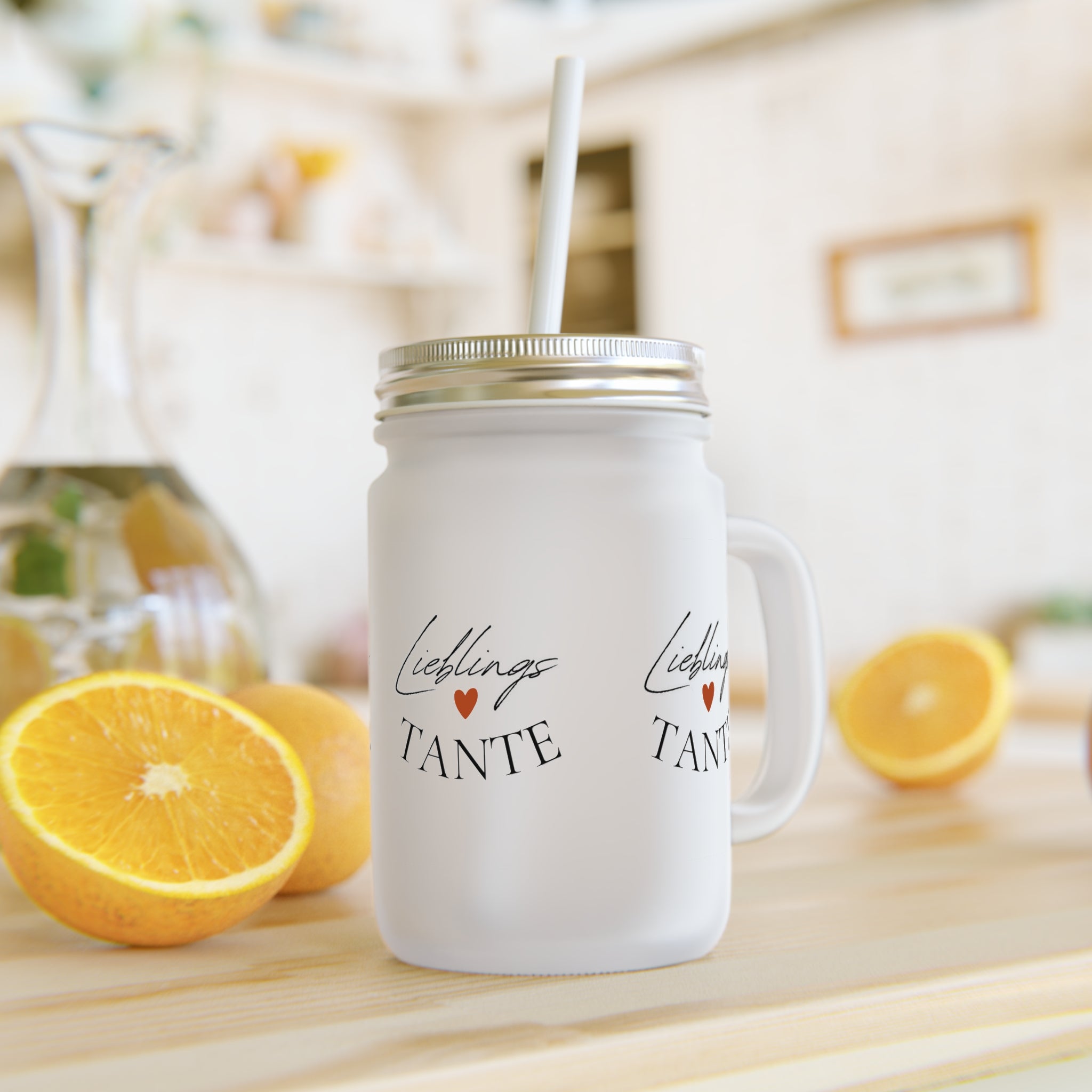Lieblings-Tante Mason Jar | Trinkglas mit Strohhalm, Herz-Design für Tanten