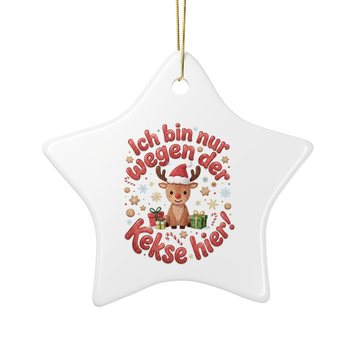 Keramik-Weihnachtsanhänger mit süßem Rentier-Motiv