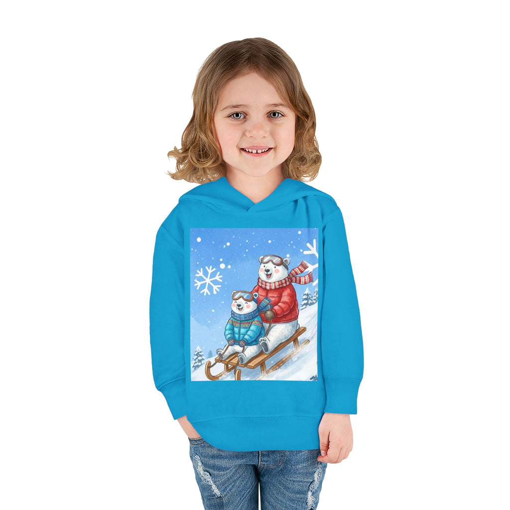 Kinder Fleece-Kapuzenpullover „Schlittenspaß mit Weihnachtsmann“ – Premium Qualität