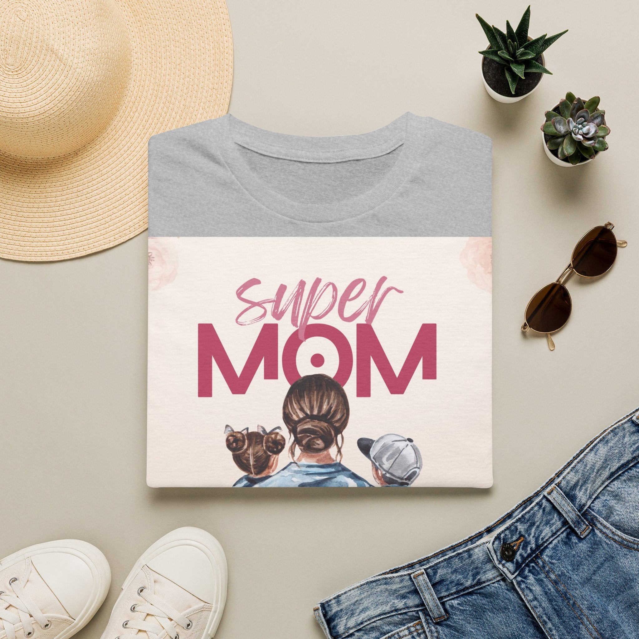 Unisex T-Shirt „Super Mom & Hund“ | Weiches Baumwoll-Shirt mit Pastell-Illustration