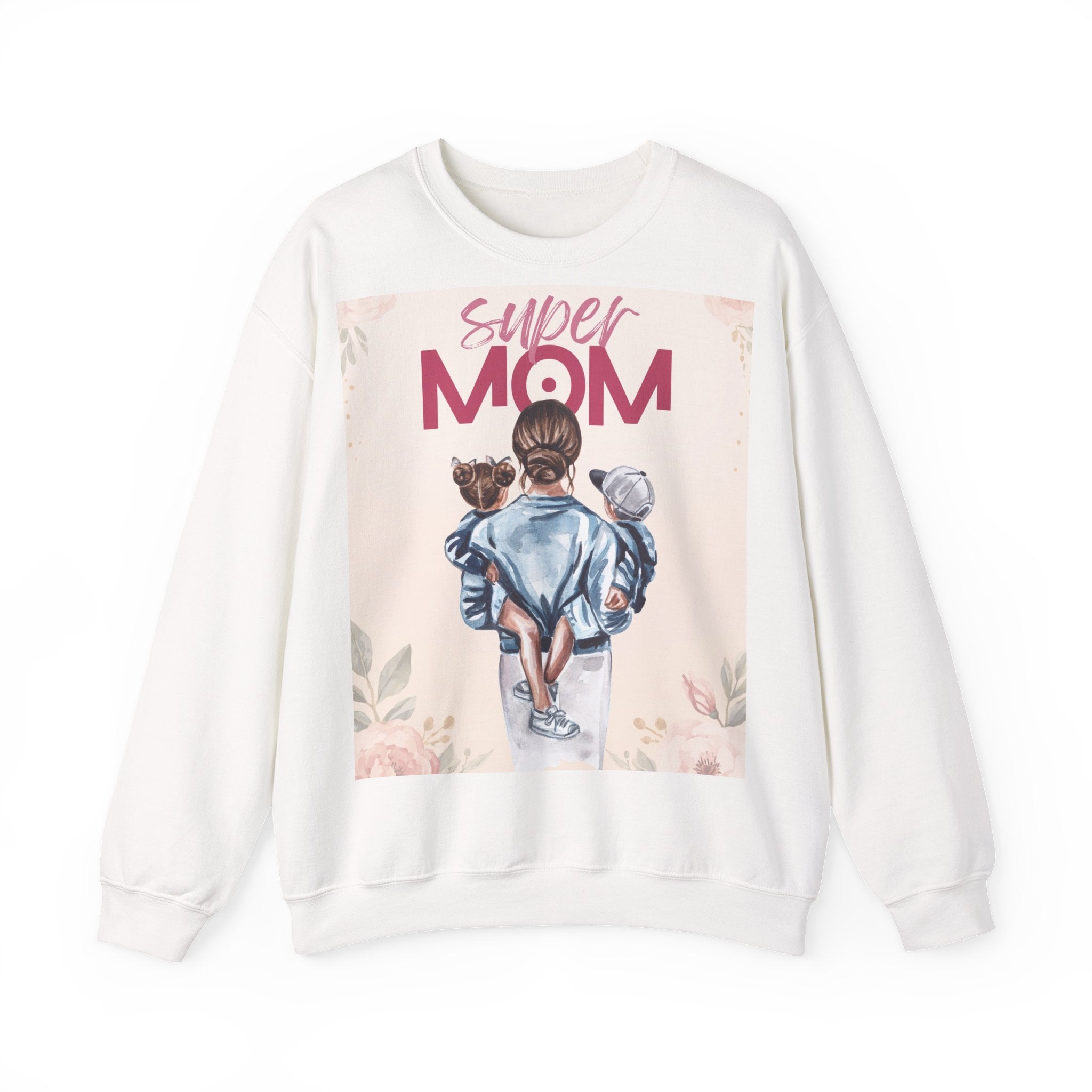 Unisex Sweatshirt „Super Mom“ | Gemütlicher Pullover mit Blumen-Illustration