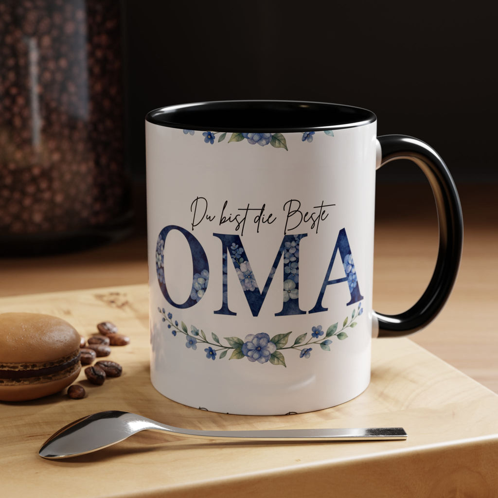 Oma Tasse – Du bist die Beste – Blumen-Motiv | Keramik Kaffeetasse Geschenk (11/15oz)