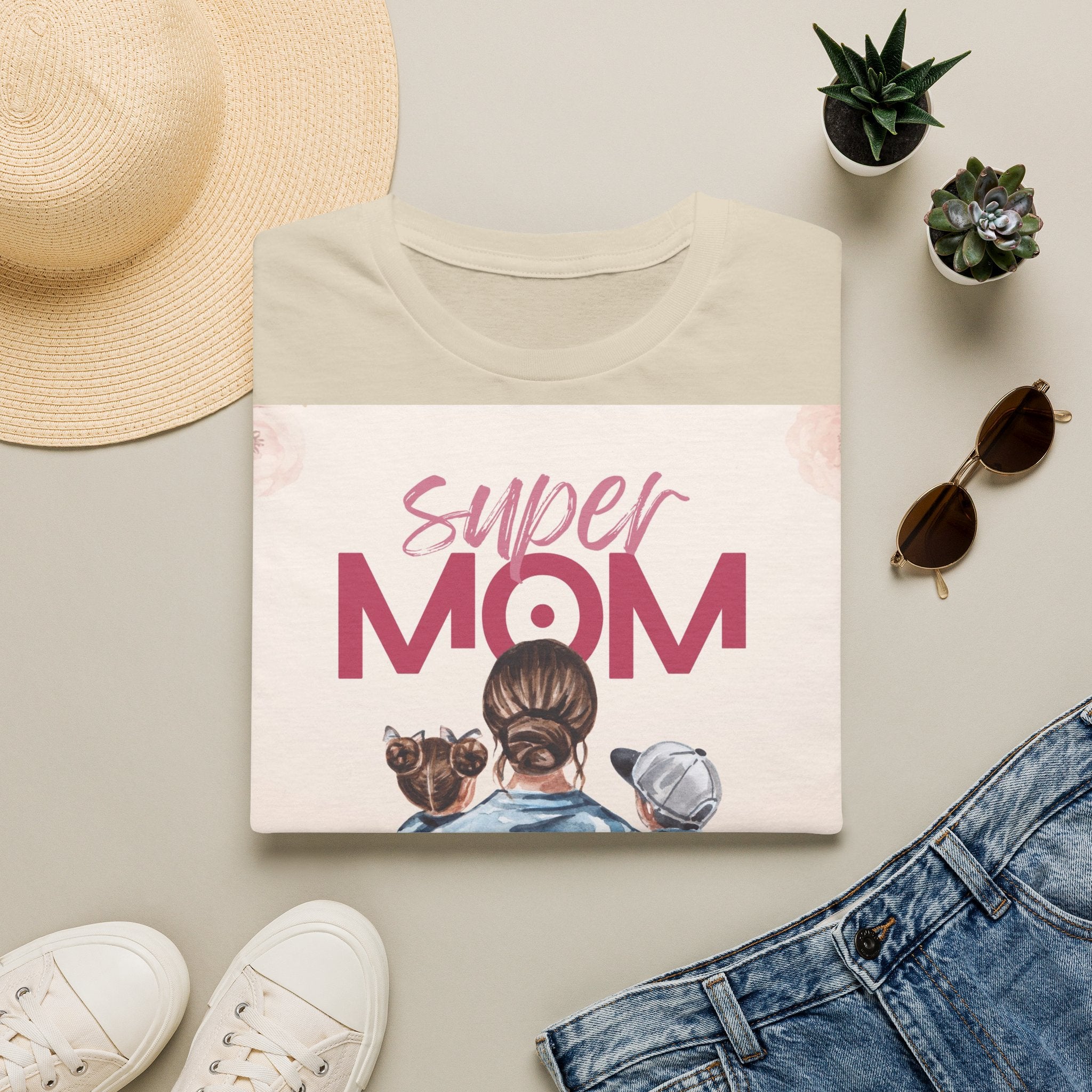 Unisex T-Shirt „Super Mom & Hund“ | Weiches Baumwoll-Shirt mit Pastell-Illustration