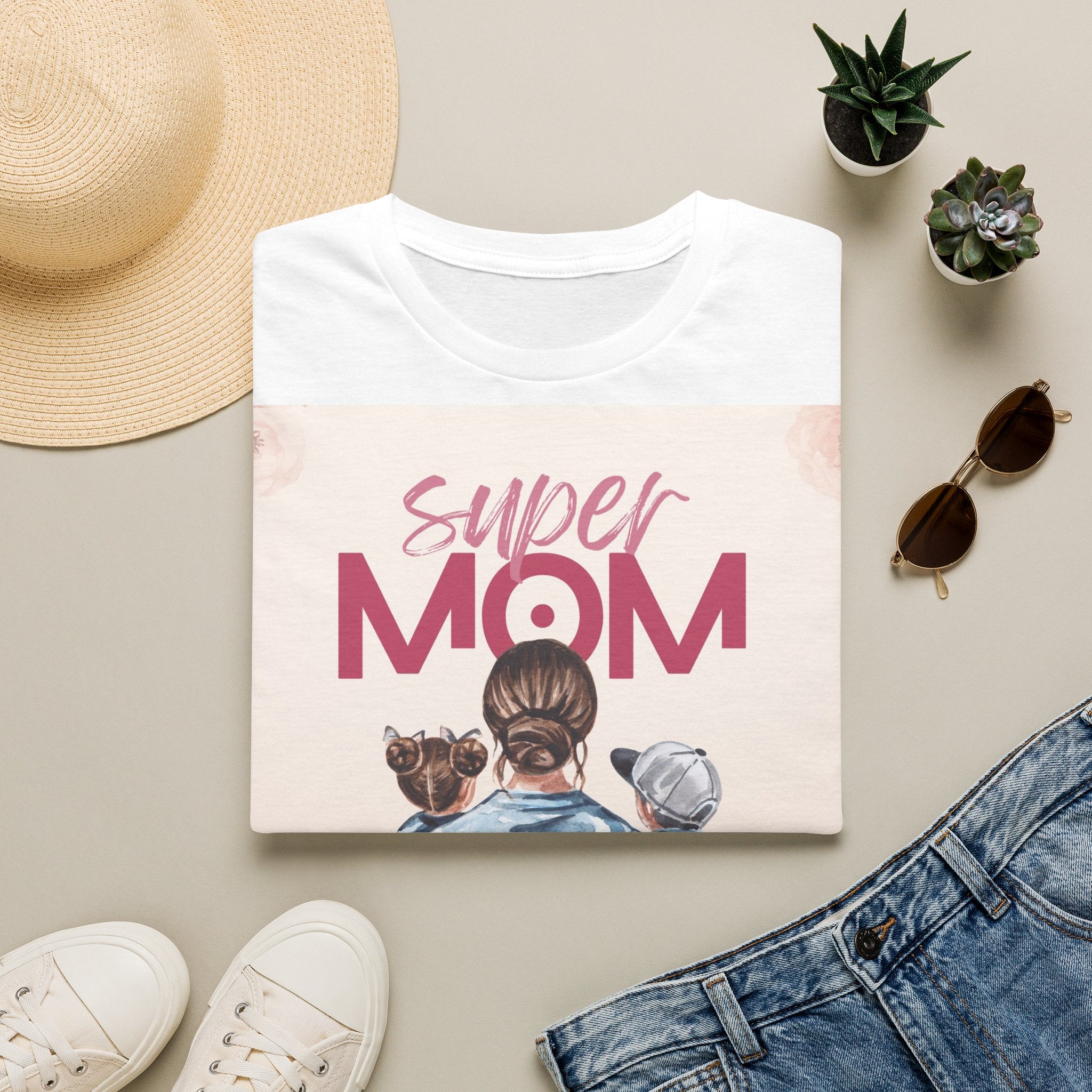 Unisex T-Shirt „Super Mom & Hund“ | Weiches Baumwoll-Shirt mit Pastell-Illustration
