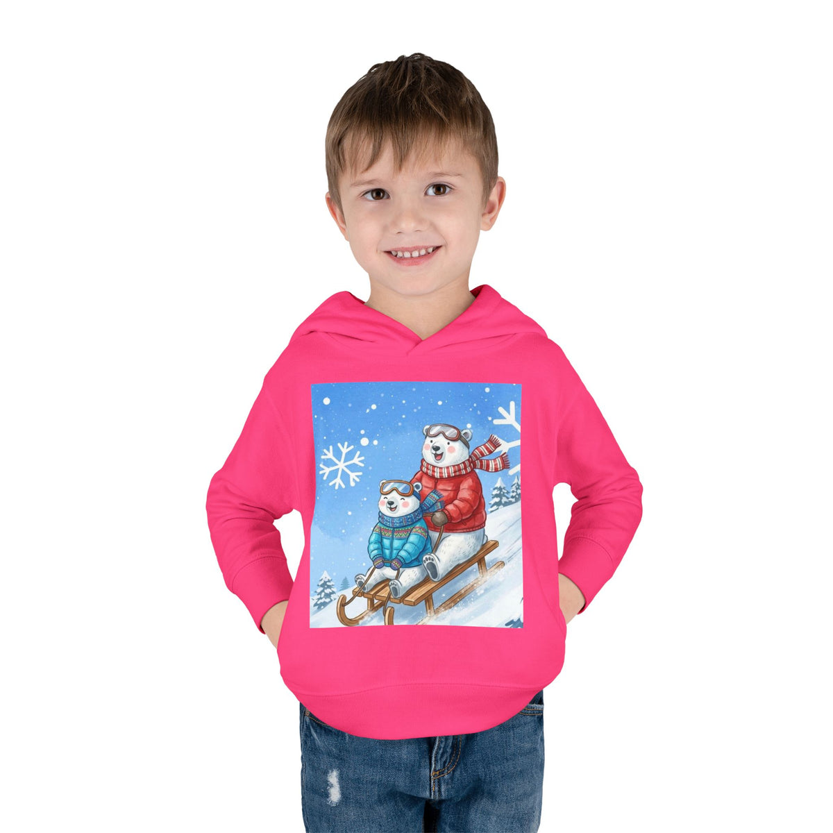 Kinder Fleece-Kapuzenpullover „Schlittenspaß mit Weihnachtsmann“ – Premium Qualität