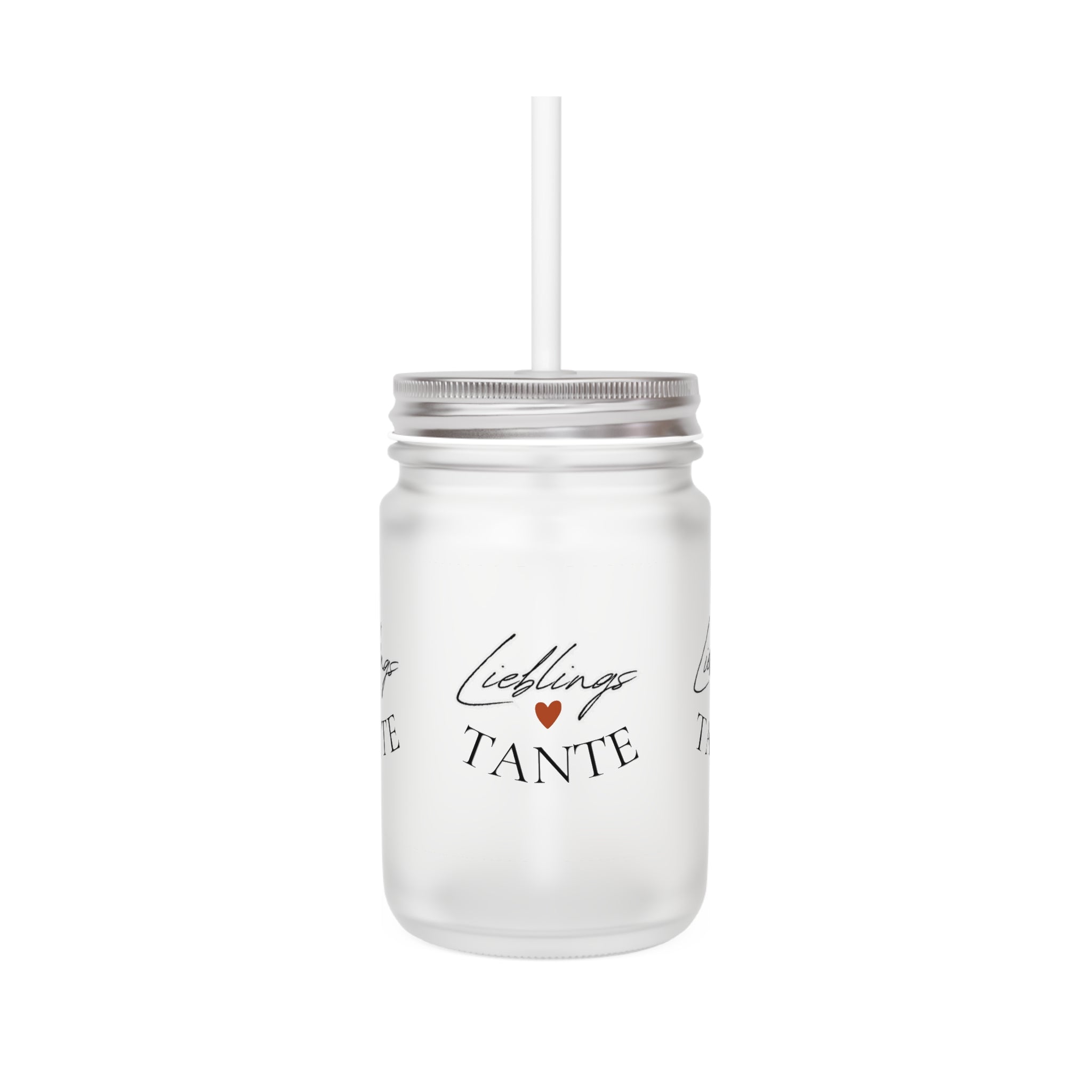 Lieblings-Tante Mason Jar | Trinkglas mit Strohhalm, Herz-Design für Tanten