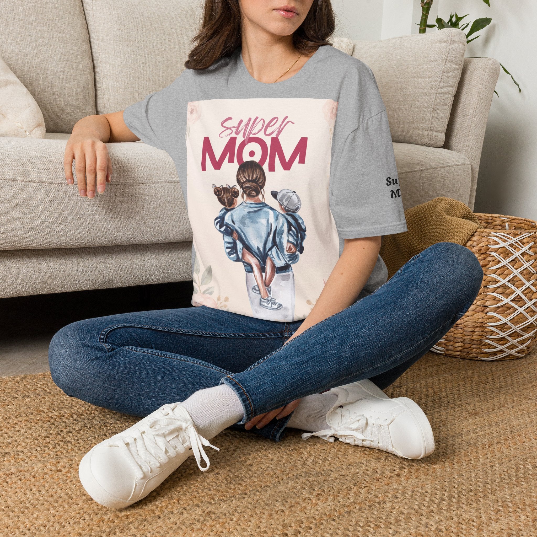 Unisex T-Shirt „Super Mom & Hund“ | Weiches Baumwoll-Shirt mit Pastell-Illustration