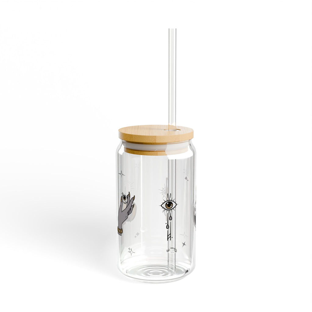 Glasbecher mit Strohhalm & Bambusdeckel „Moonlight Magic“ | 16oz Mystic-Trinkglas