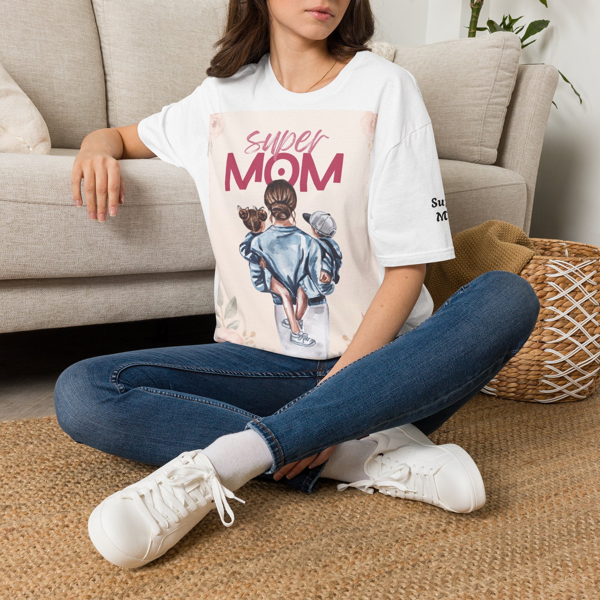 Unisex T-Shirt „Super Mom & Hund“ | Weiches Baumwoll-Shirt mit Pastell-Illustration