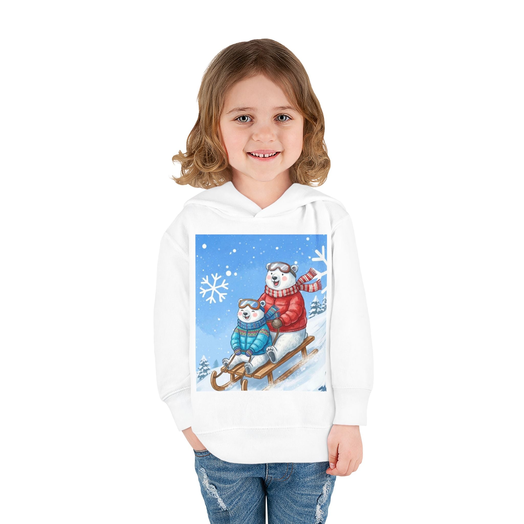 Kinder Fleece-Kapuzenpullover „Schlittenspaß mit Weihnachtsmann“ – Premium Qualität