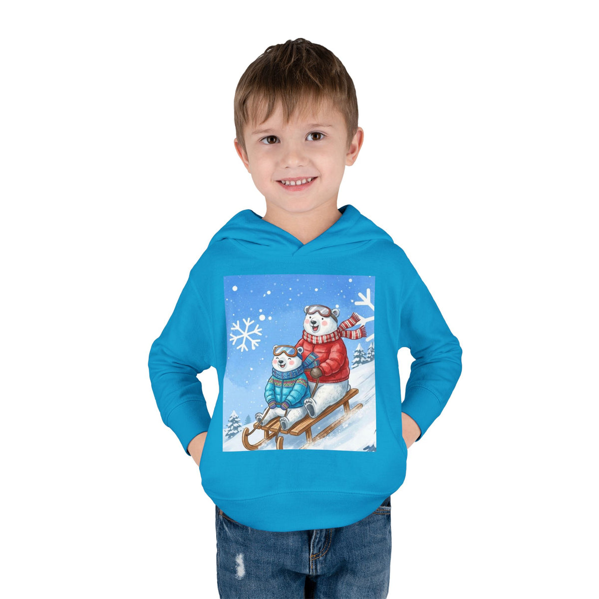 Kinder Fleece-Kapuzenpullover „Schlittenspaß mit Weihnachtsmann“ – Premium Qualität