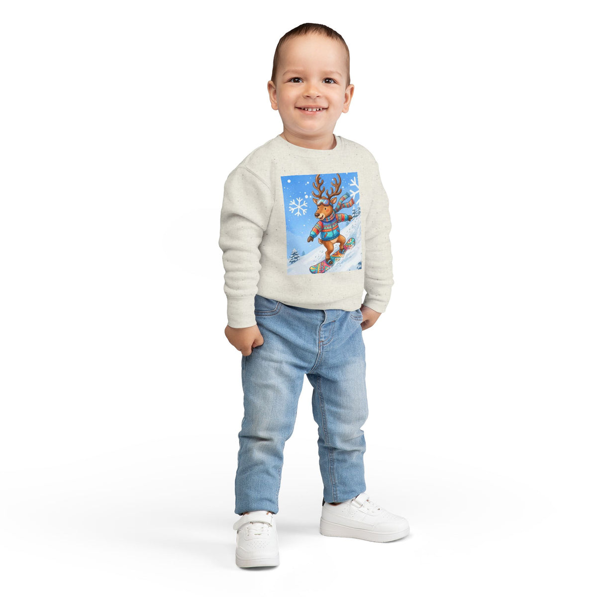 Kinder Weihnachtspullover mit Rentier – Fleece Sweatshirt für Kleinkinder (2T–7T)