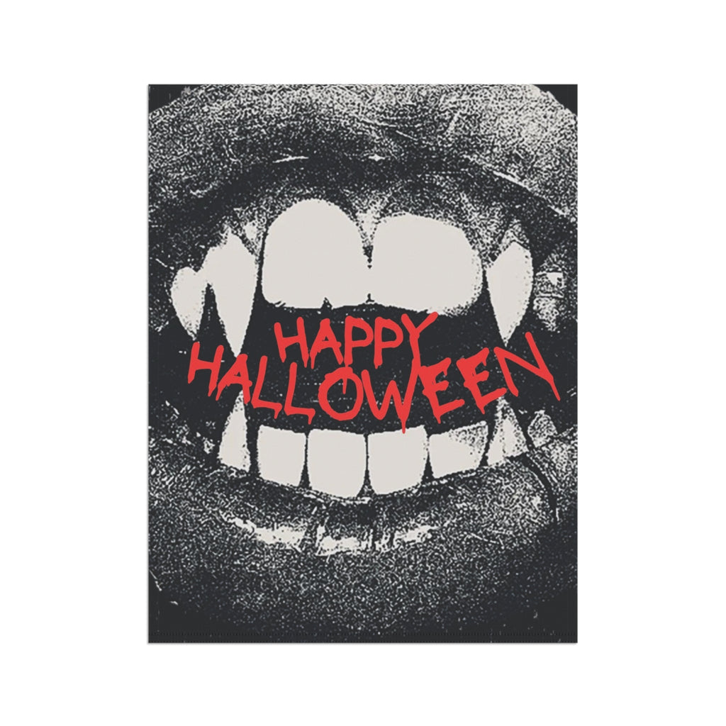 Happy Halloween“ Garten- & Hausbanner mit Vampirzähnen | Gruselige Halloween Flagge