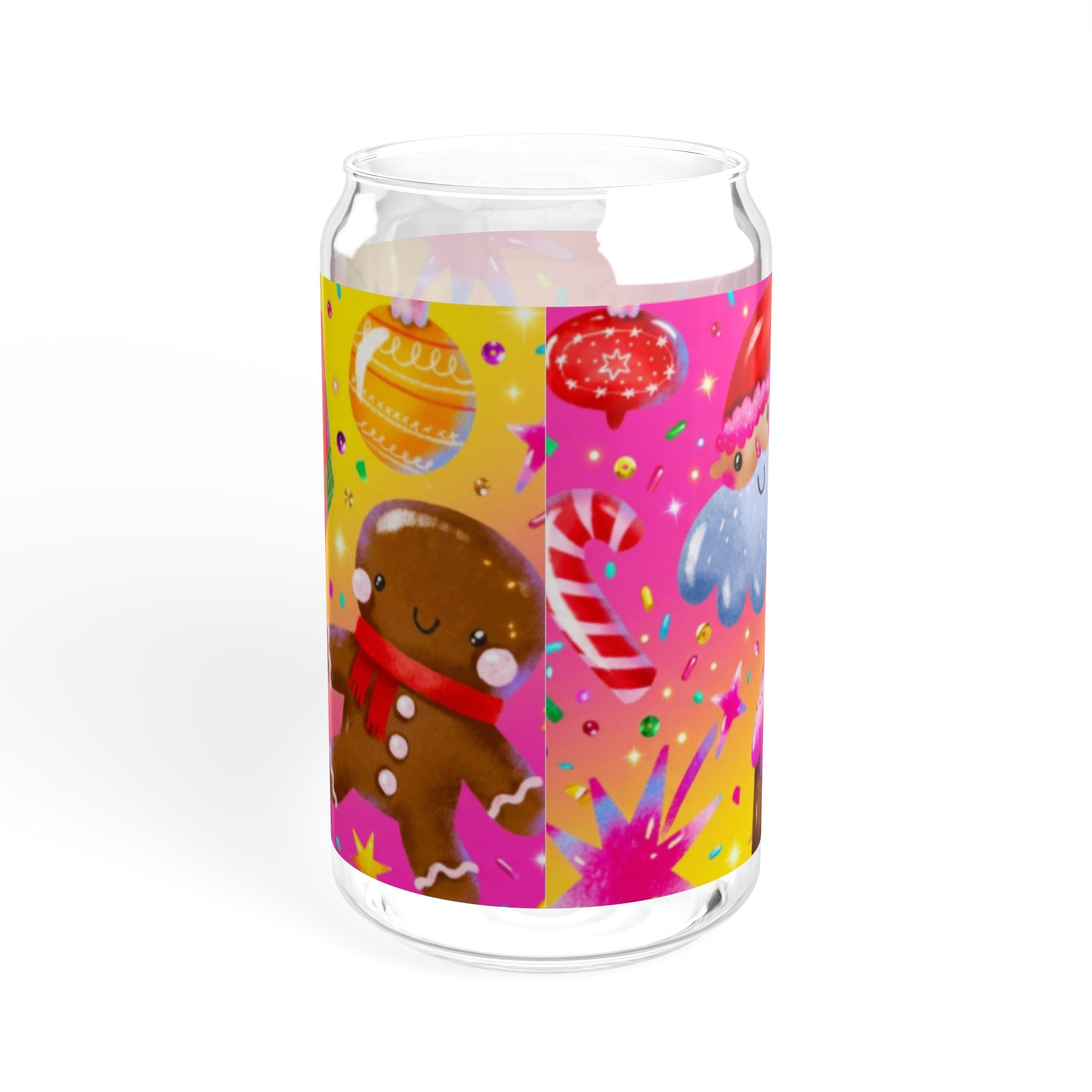 Glasbecher mit Strohhalm & Bambusdeckel „Frohe Weihnachten“ | 16oz Weihnachtsglas