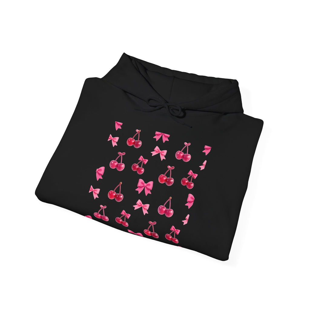 Cherry Hoodie — Pinker Kirsch-Pullover mit Grafik-Print