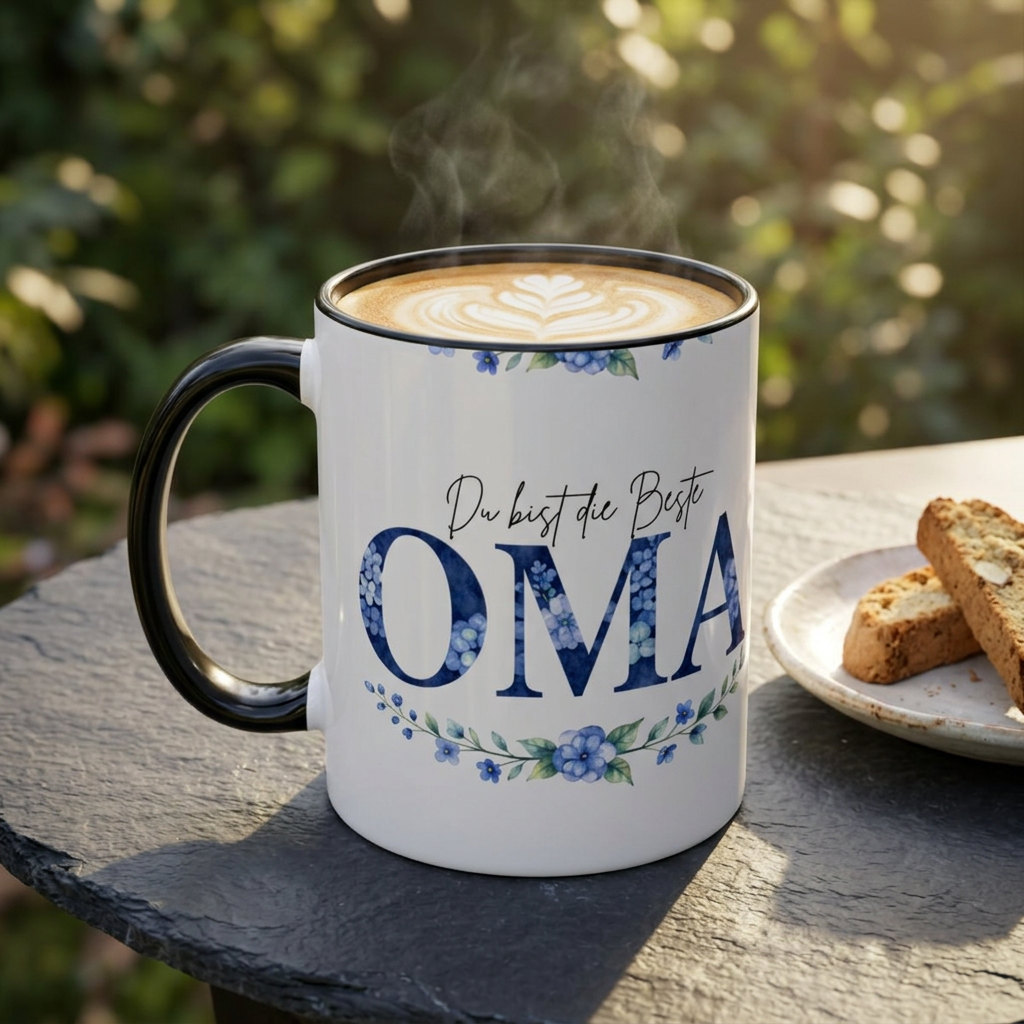 Oma Tasse – Du bist die Beste – Blumen-Motiv | Keramik Kaffeetasse Geschenk (11/15oz)