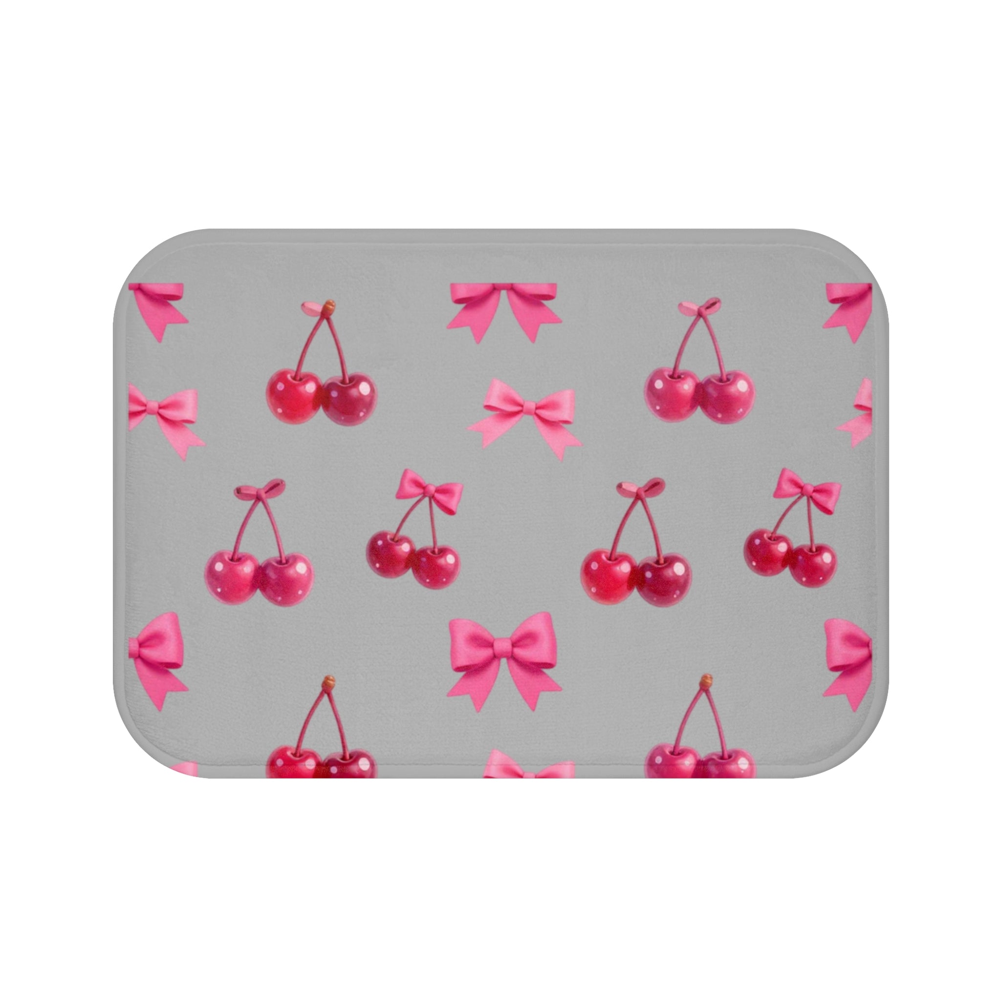 Cherry Bow Badematte — Rosa Kirschen-Muster Badezimmerteppich