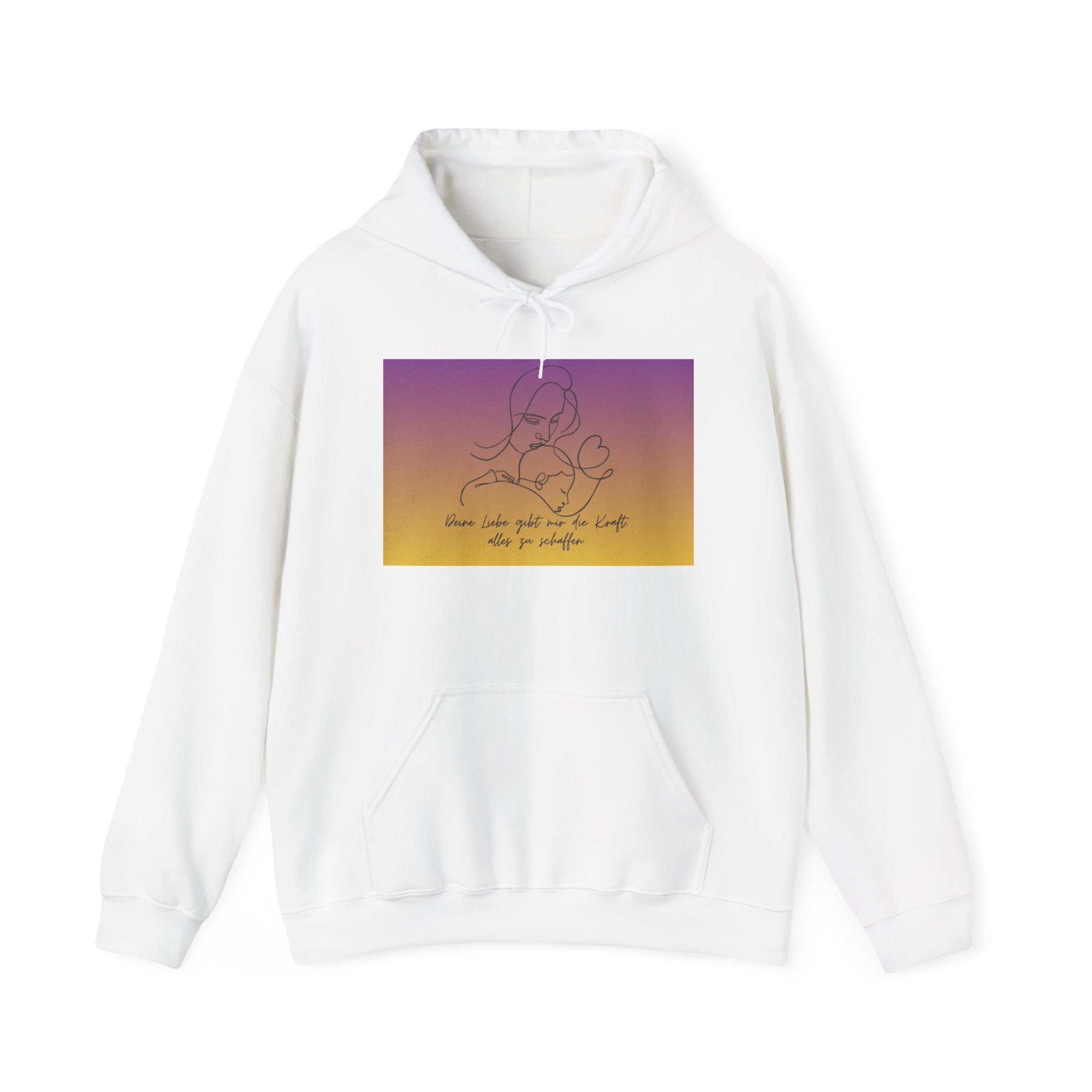 Hoodie mit minimalistischer Eltern-Kind Line Art | „Love Grows Where You Let It“ Farbverlauf-Print