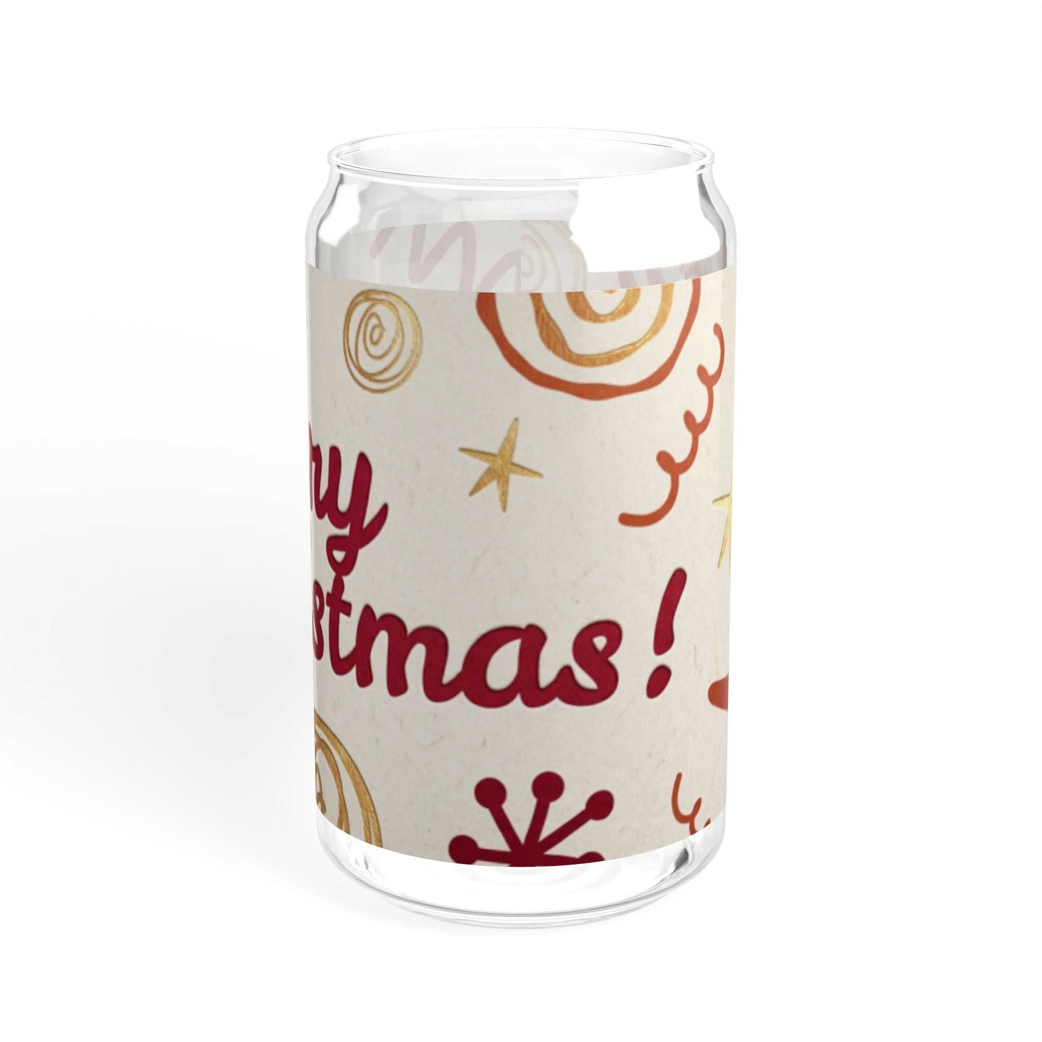 Glasbecher mit Strohhalm & Bambusdeckel „Sterne & Wirbel“ | 16oz Weihnachtsglas