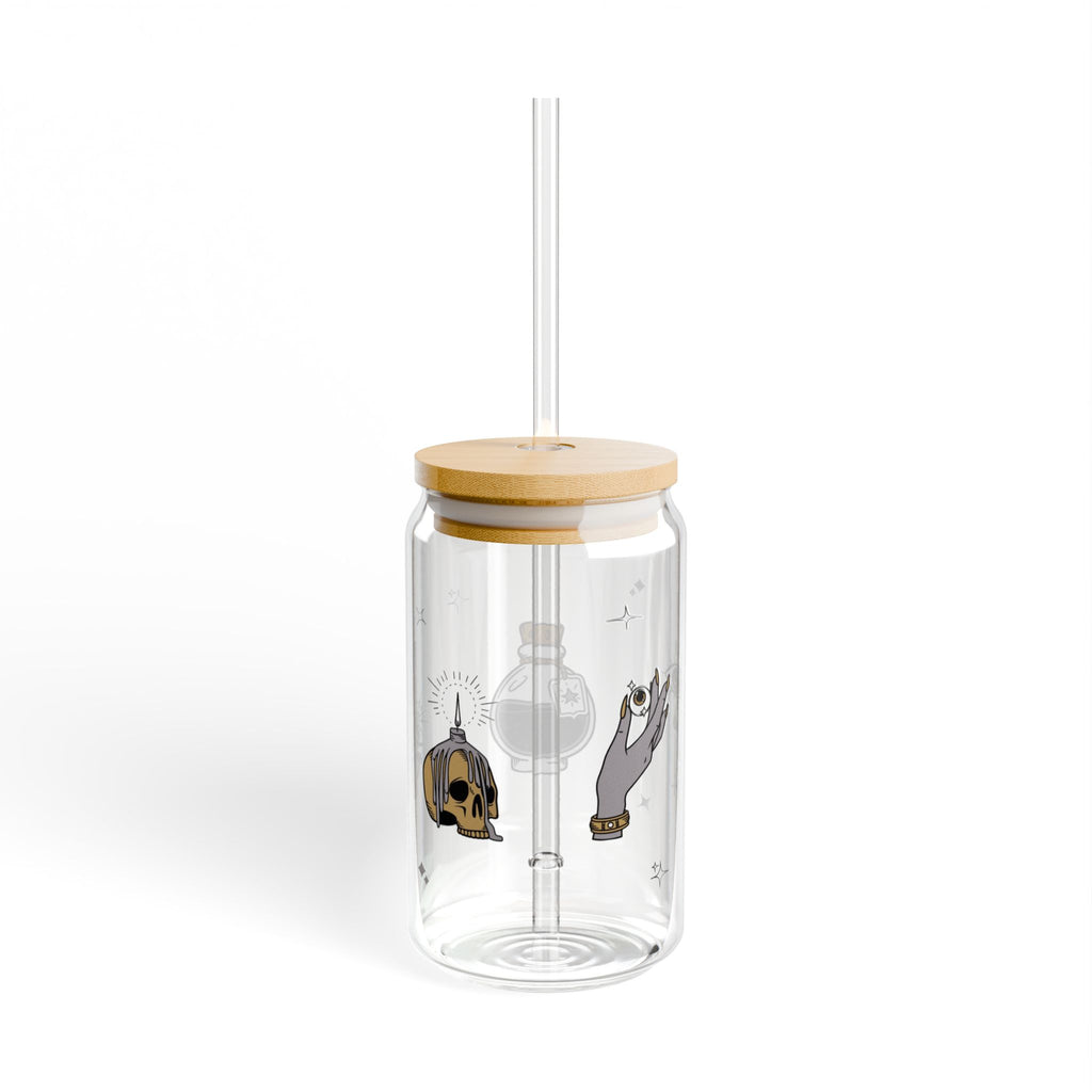 Glasbecher mit Strohhalm & Bambusdeckel „Moonlight Magic“ | 16oz Mystic-Trinkglas