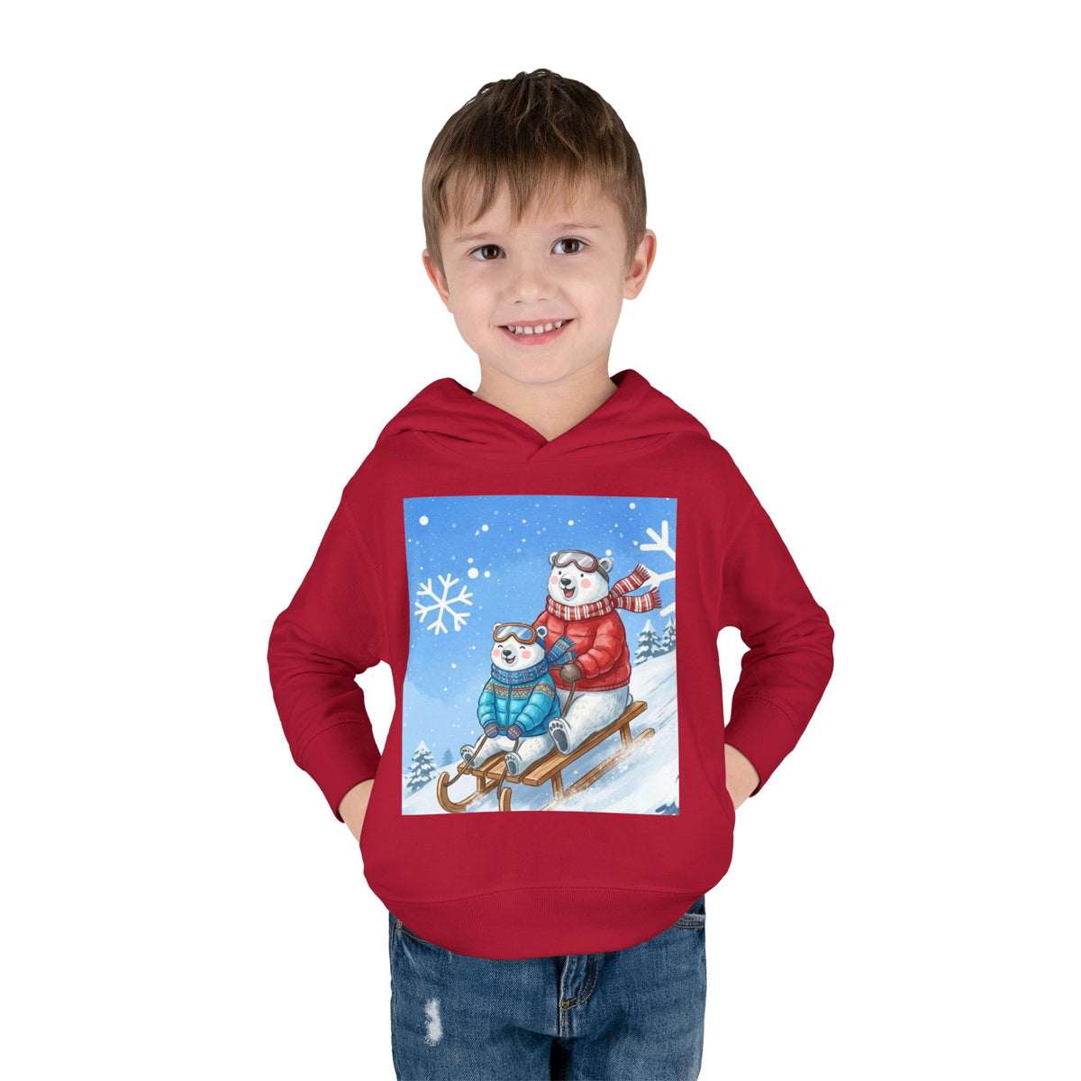 Kinder Fleece-Kapuzenpullover „Schlittenspaß mit Weihnachtsmann“ – Premium Qualität