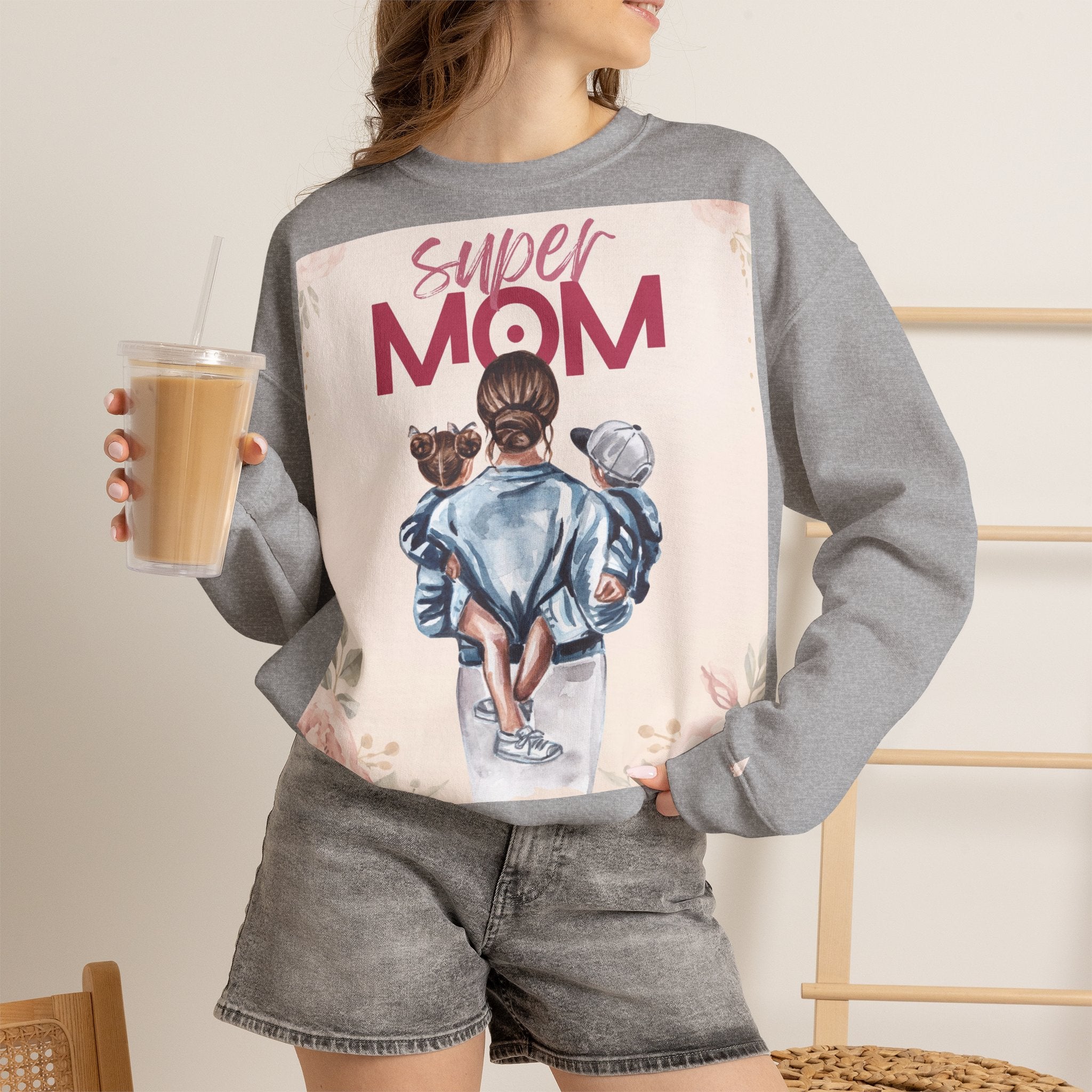 Unisex Sweatshirt „Super Mom“ | Gemütlicher Pullover mit Blumen-Illustration