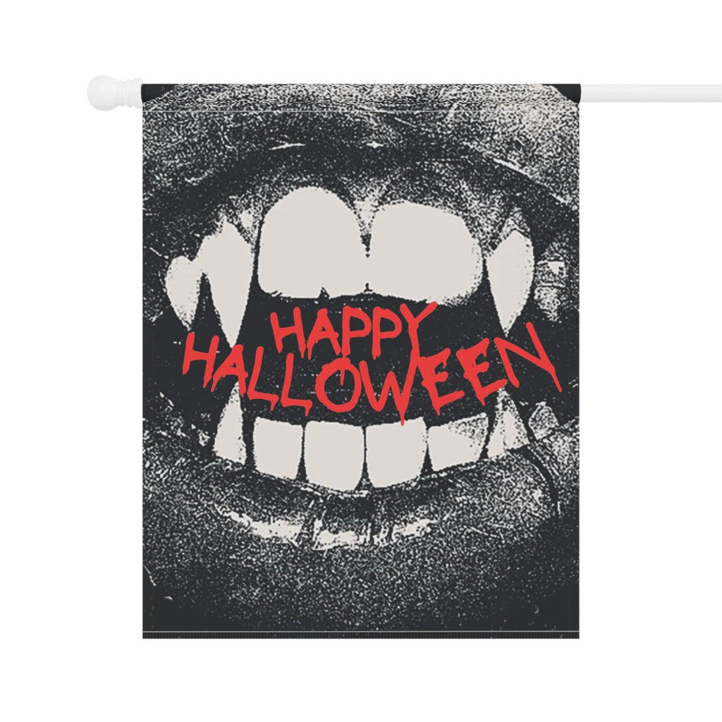 Happy Halloween“ Garten- & Hausbanner mit Vampirzähnen | Gruselige Halloween Flagge