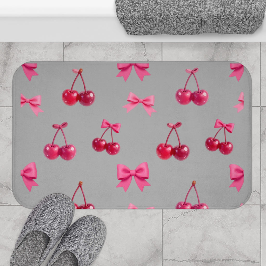 Cherry Bow Badematte — Rosa Kirschen-Muster Badezimmerteppich