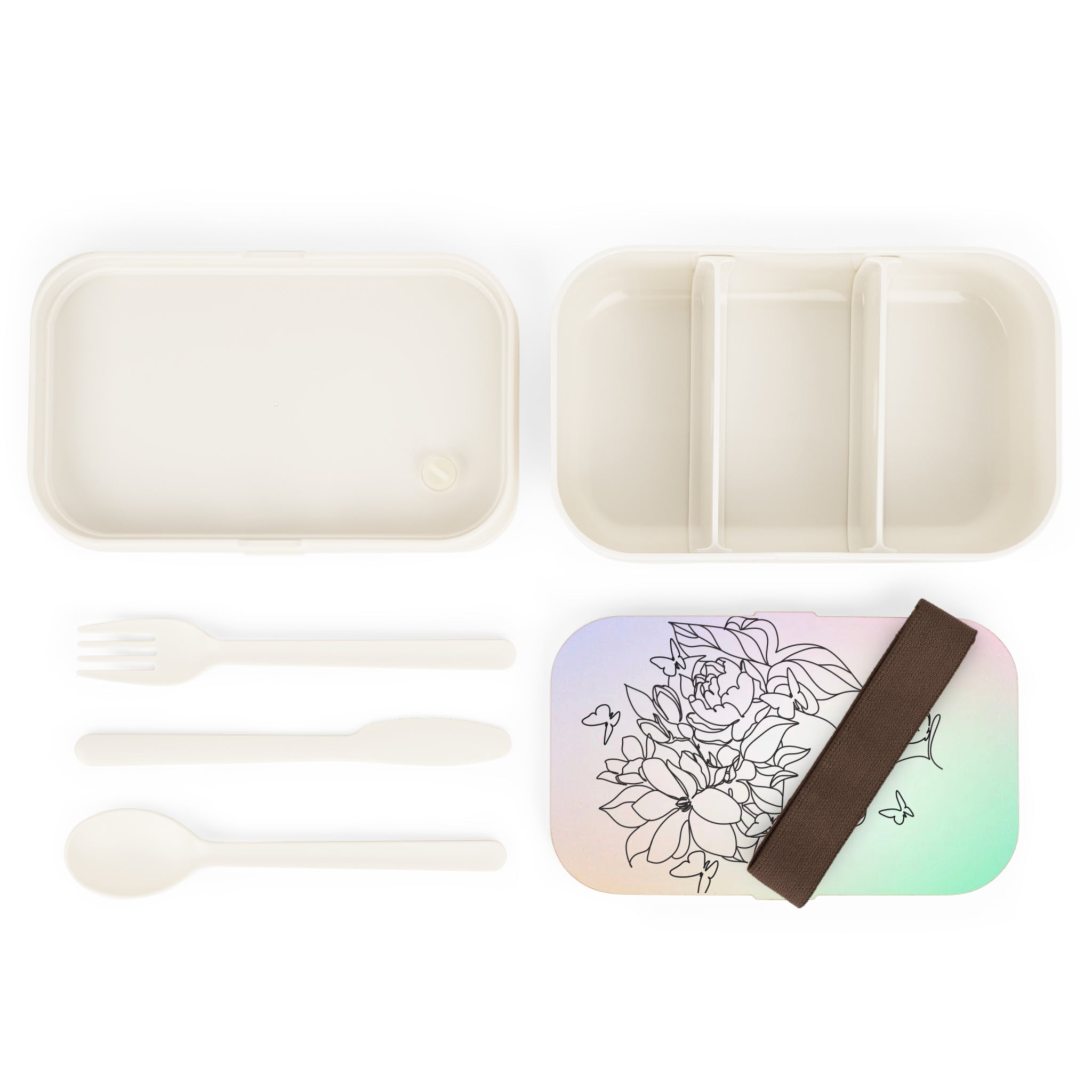 Florale Bento-Brotdose mit Blüten-Umrisslinien und Pastell-Farbverlauf im Pfingstrosen-Design