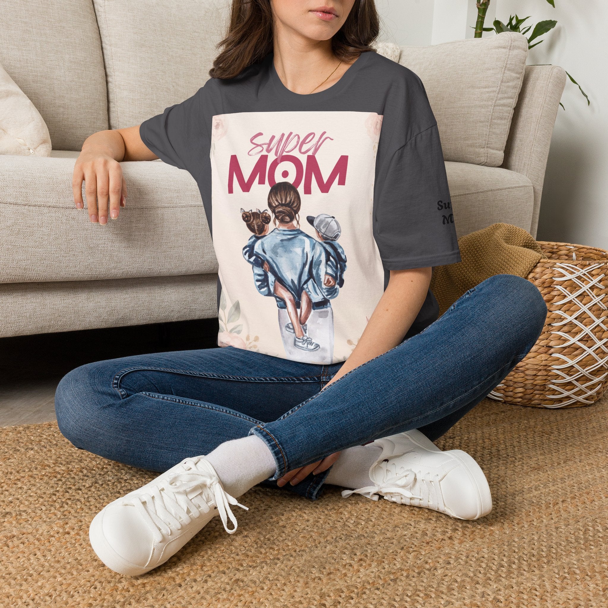 Unisex T-Shirt „Super Mom & Hund“ | Weiches Baumwoll-Shirt mit Pastell-Illustration