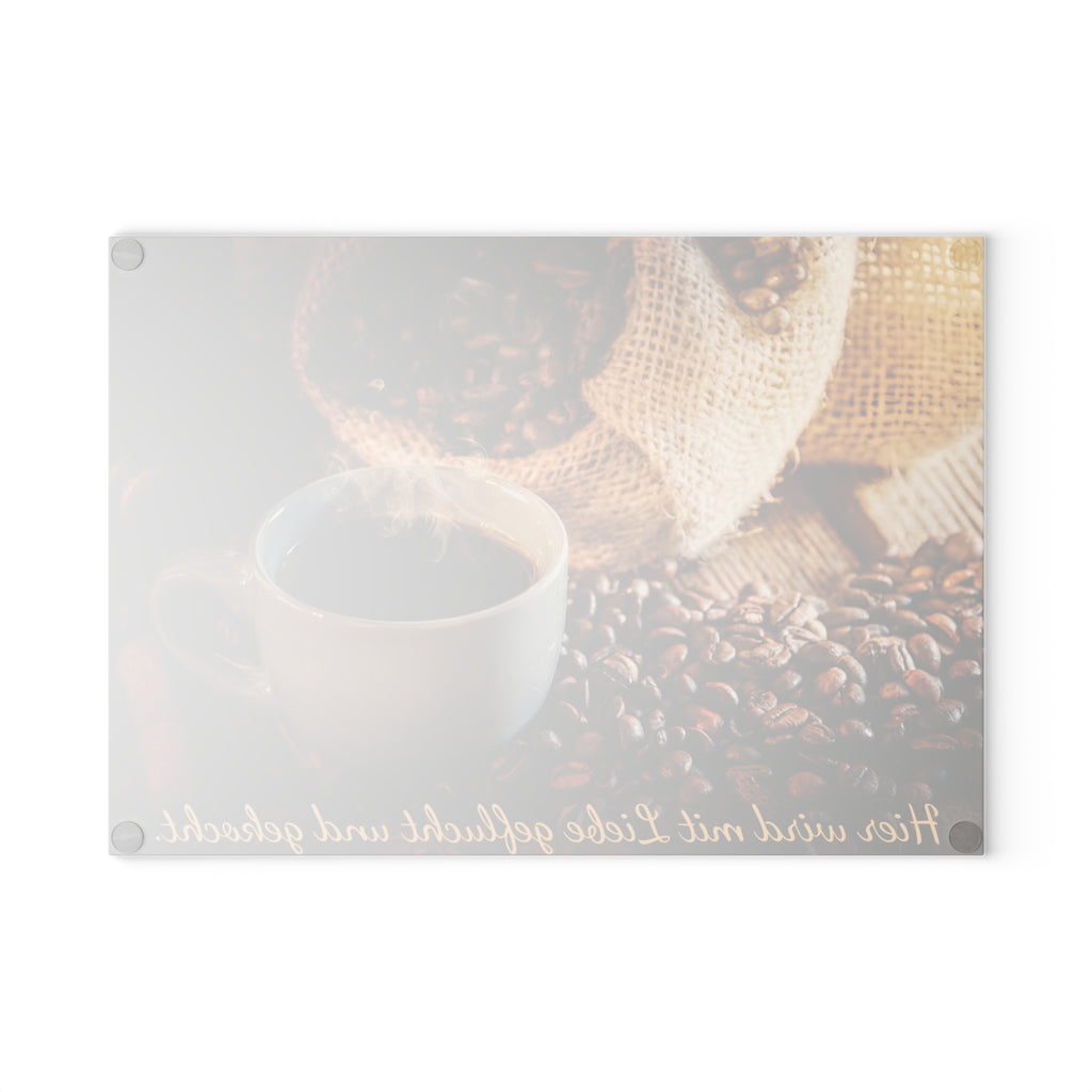 Geschenk für Kaffeeliebhaber Glas Schneidebrett | Deko Kaffeeecke, Servierplatte Kaffeehaus Design, Frühstücksbrettchen Glas