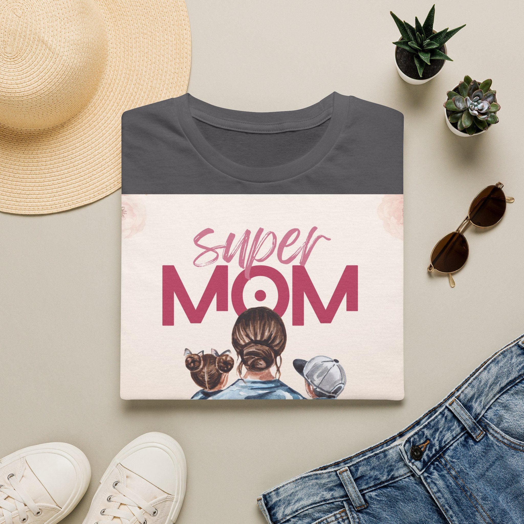 Unisex T-Shirt „Super Mom & Hund“ | Weiches Baumwoll-Shirt mit Pastell-Illustration